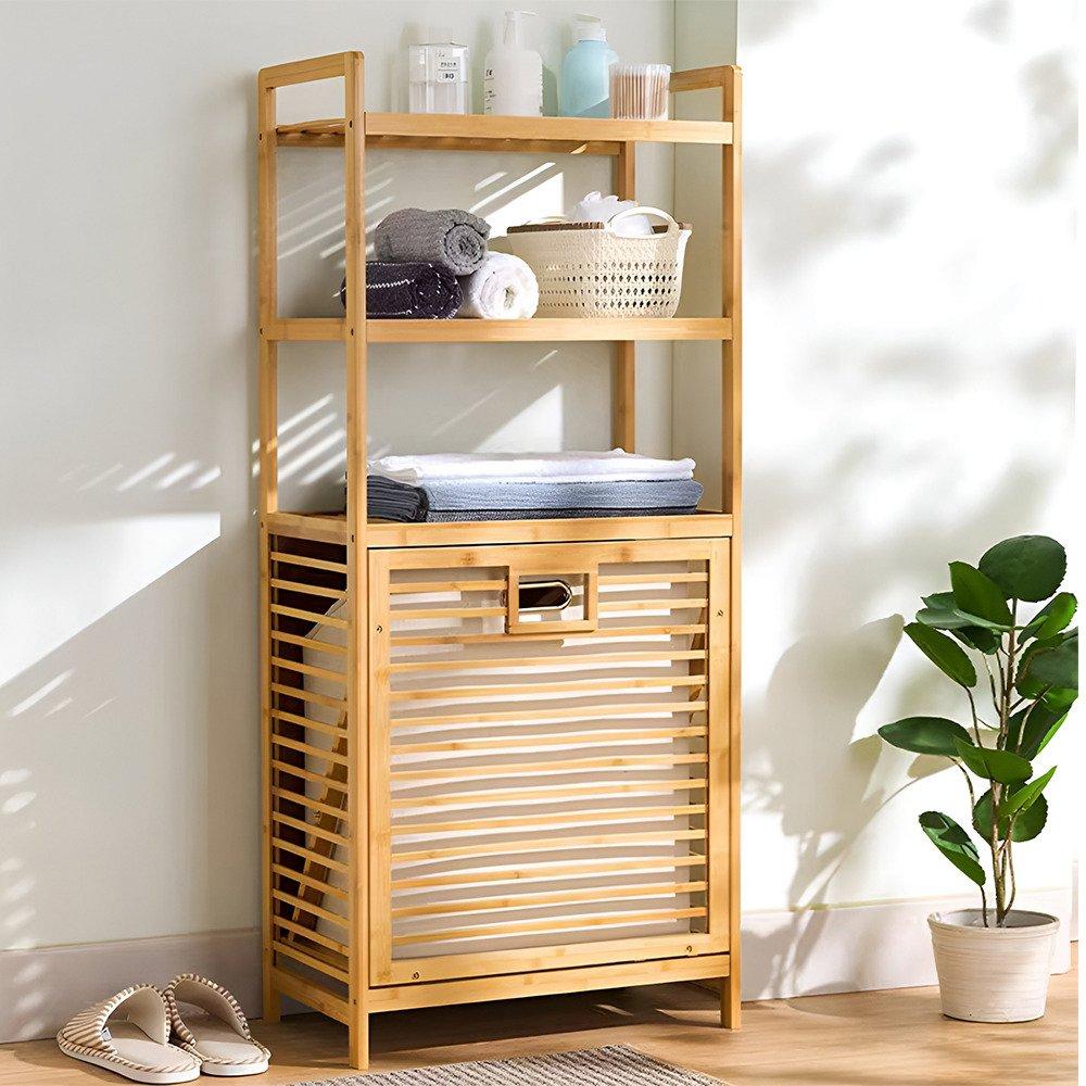 Brown - LIFE IDEAS - Freestanding Bamboo Laundry Hamper - 1