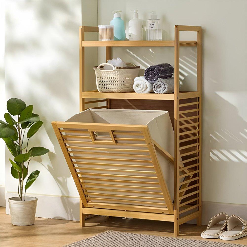 Brown - LIFE IDEAS - Freestanding Bamboo Laundry Hamper - 2