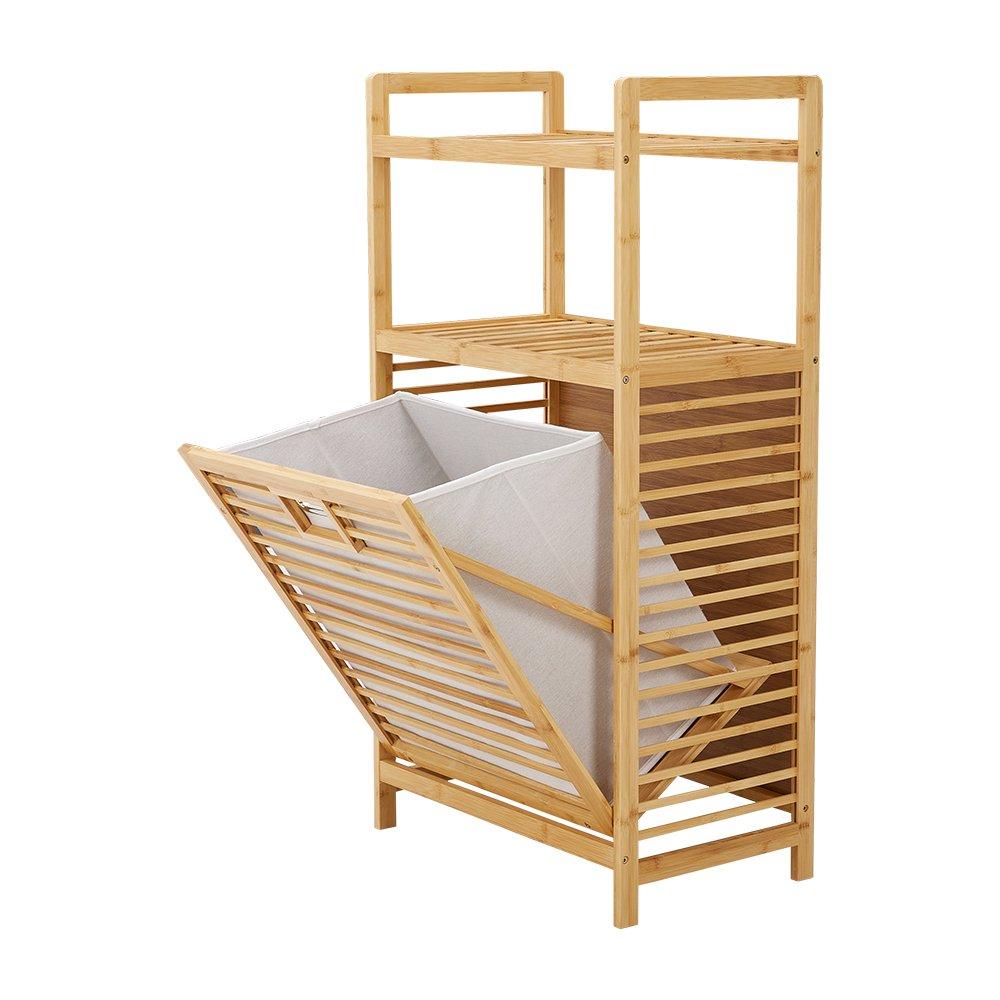 Brown - LIFE IDEAS - Freestanding Bamboo Laundry Hamper - 4
