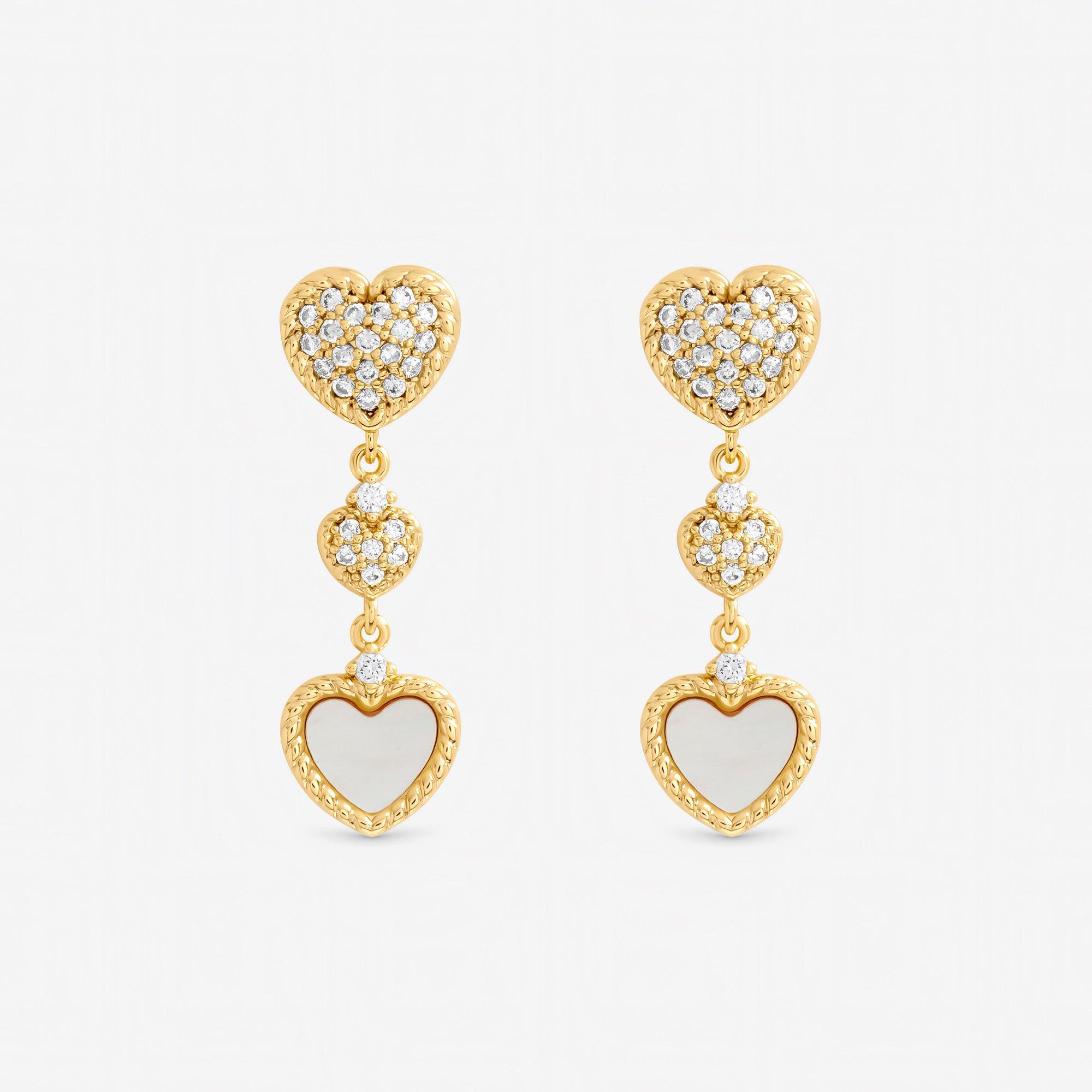 Gold - Inicio - Gold Mother of Pearl Heart Earrings - Gift Pouch