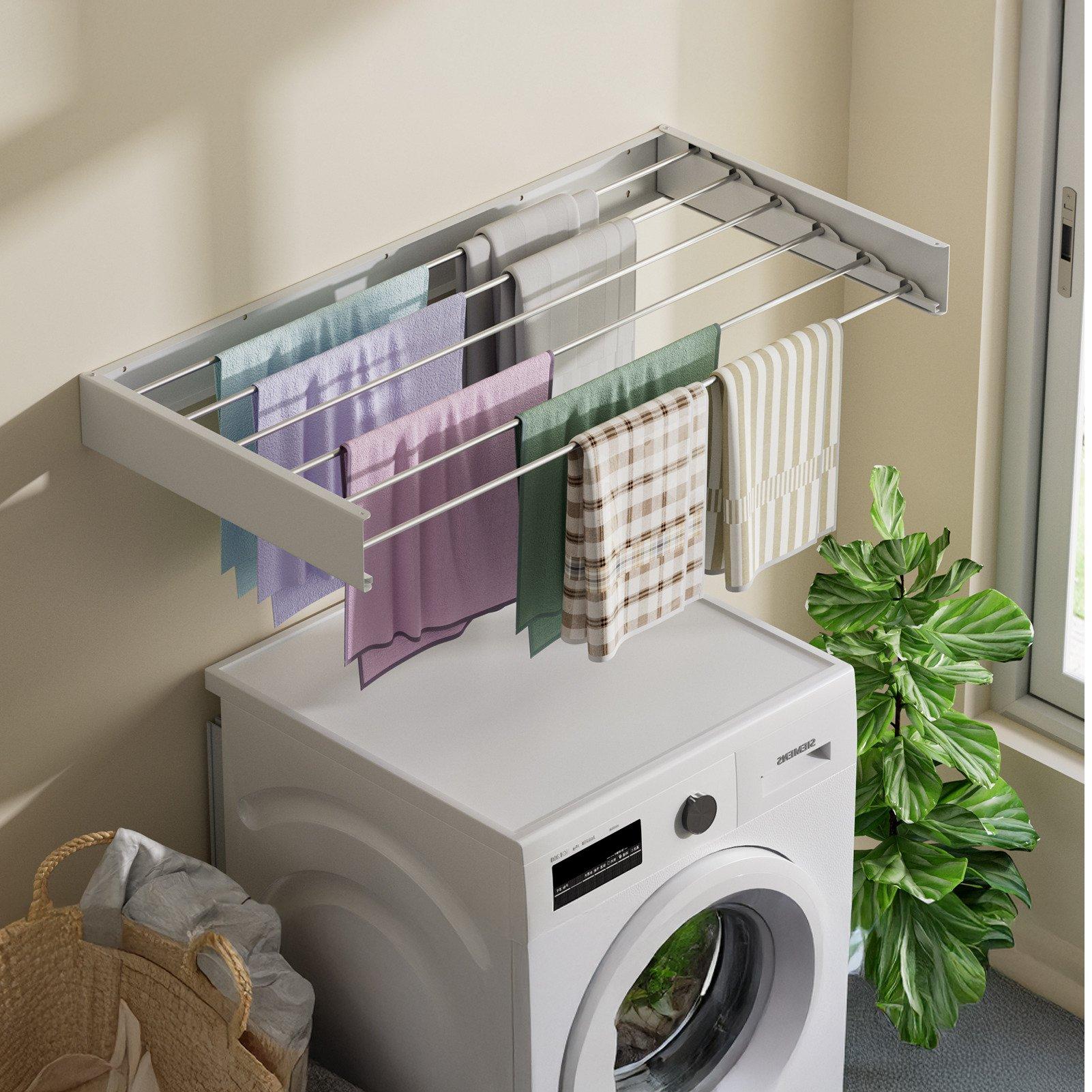 White - LIFE IDEAS - Wall-Mounted Foldable Aluminium Clothes Airer - 1