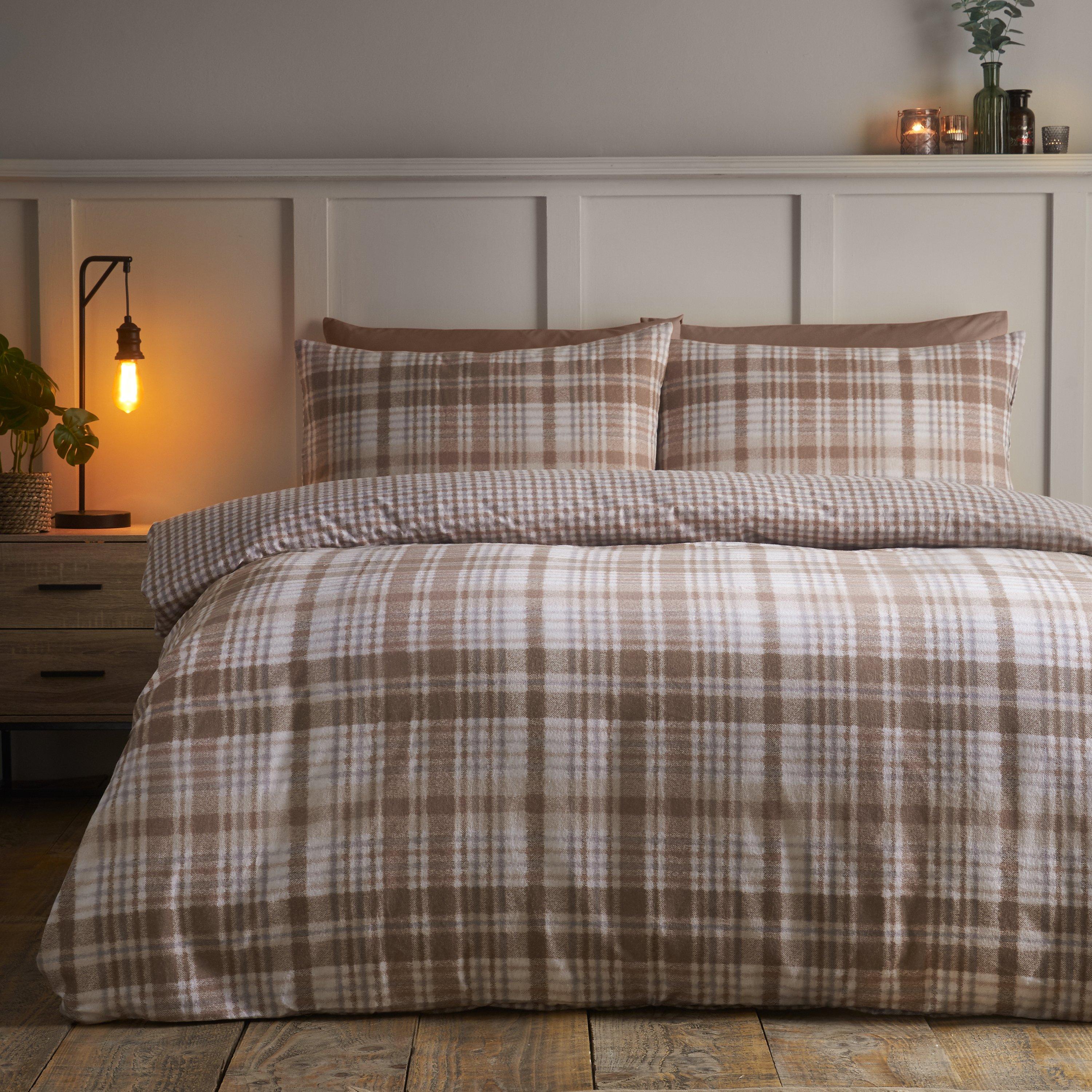 Natural - Catherine Lansfield - Brushed Hamish Check Duvet Cover Set - 1