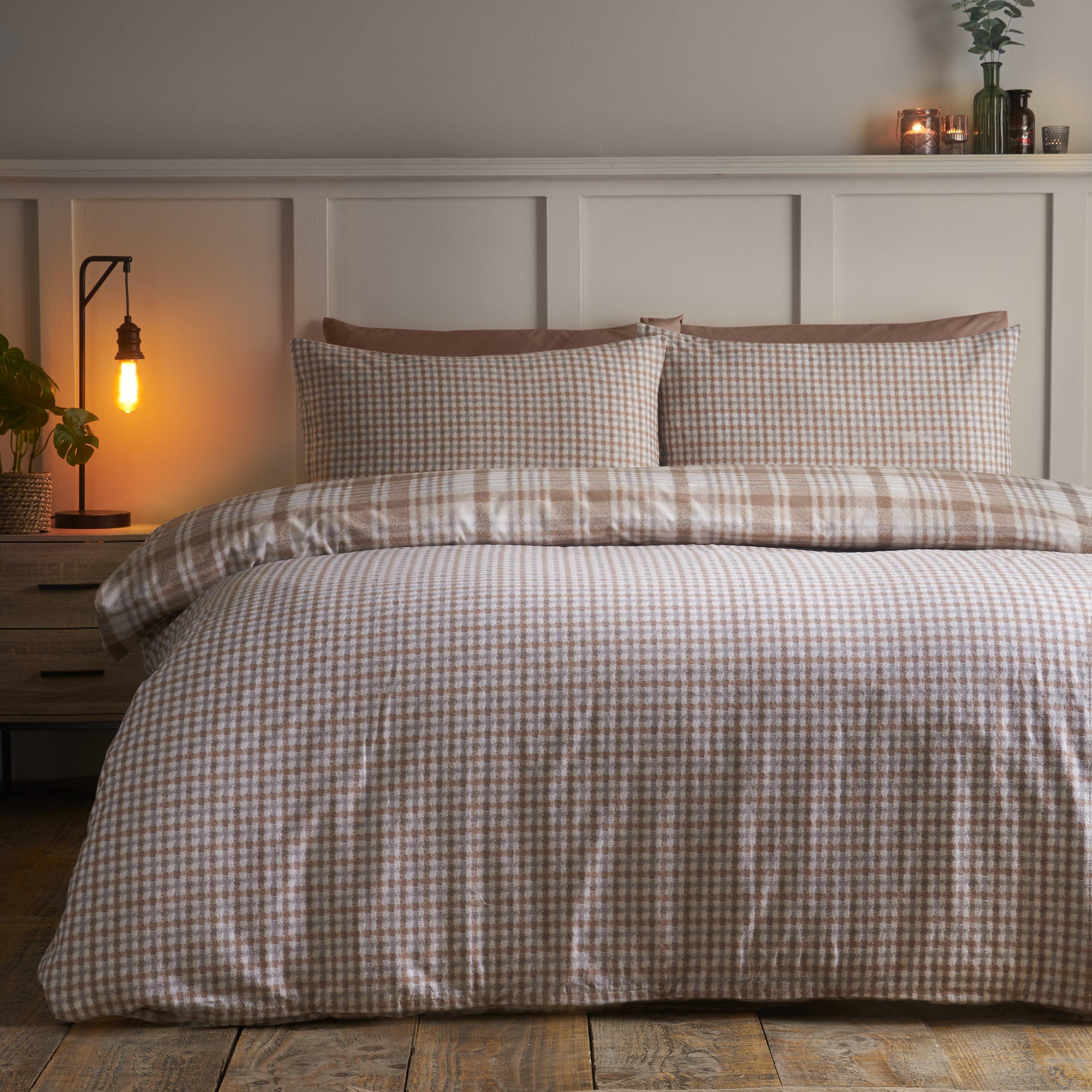 Natural - Catherine Lansfield - Brushed Hamish Check Duvet Cover Set - 2