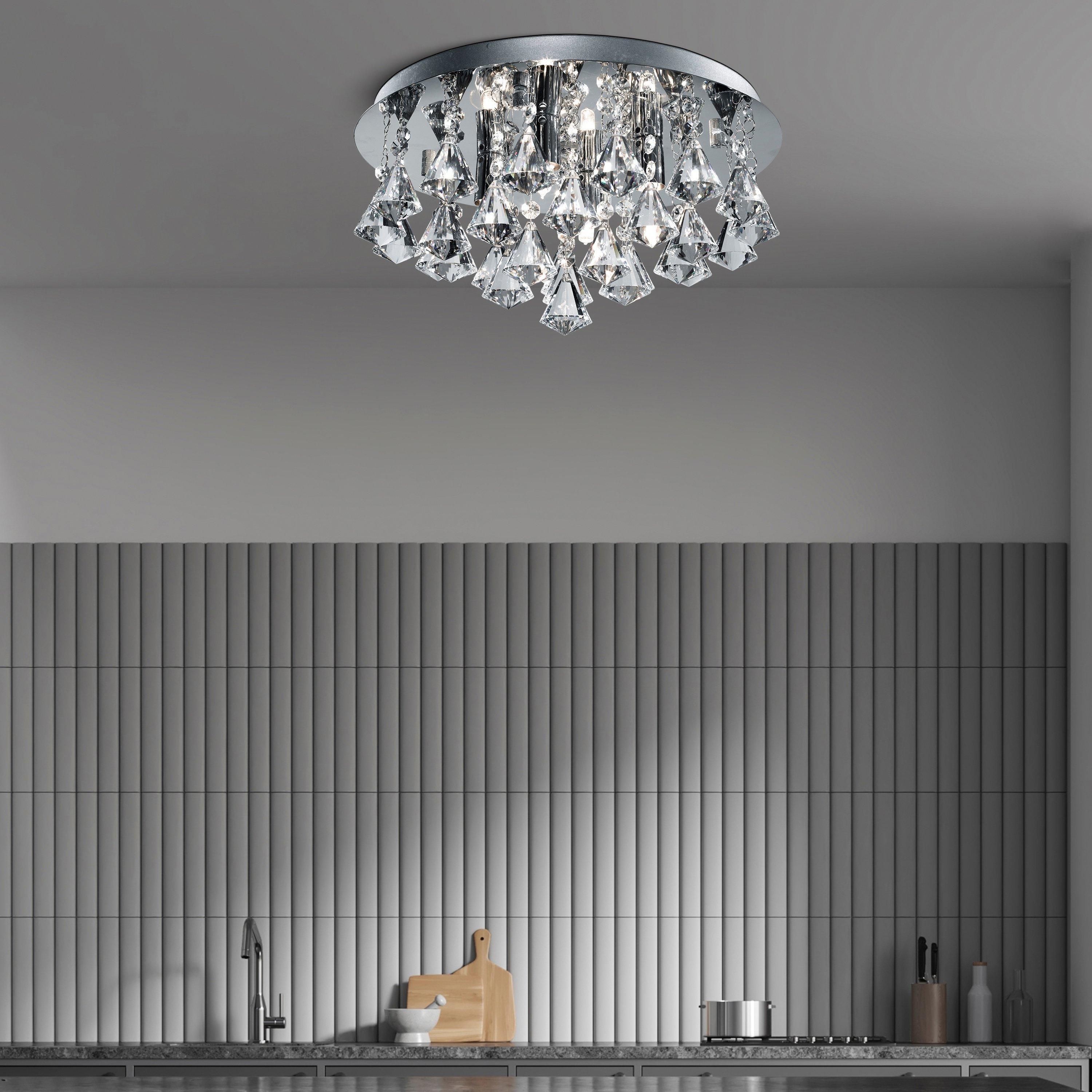 Chrome - Lighting Collection - Jasmine 4Lt Flush  - Chrome Metal & Clear Crystal - 1