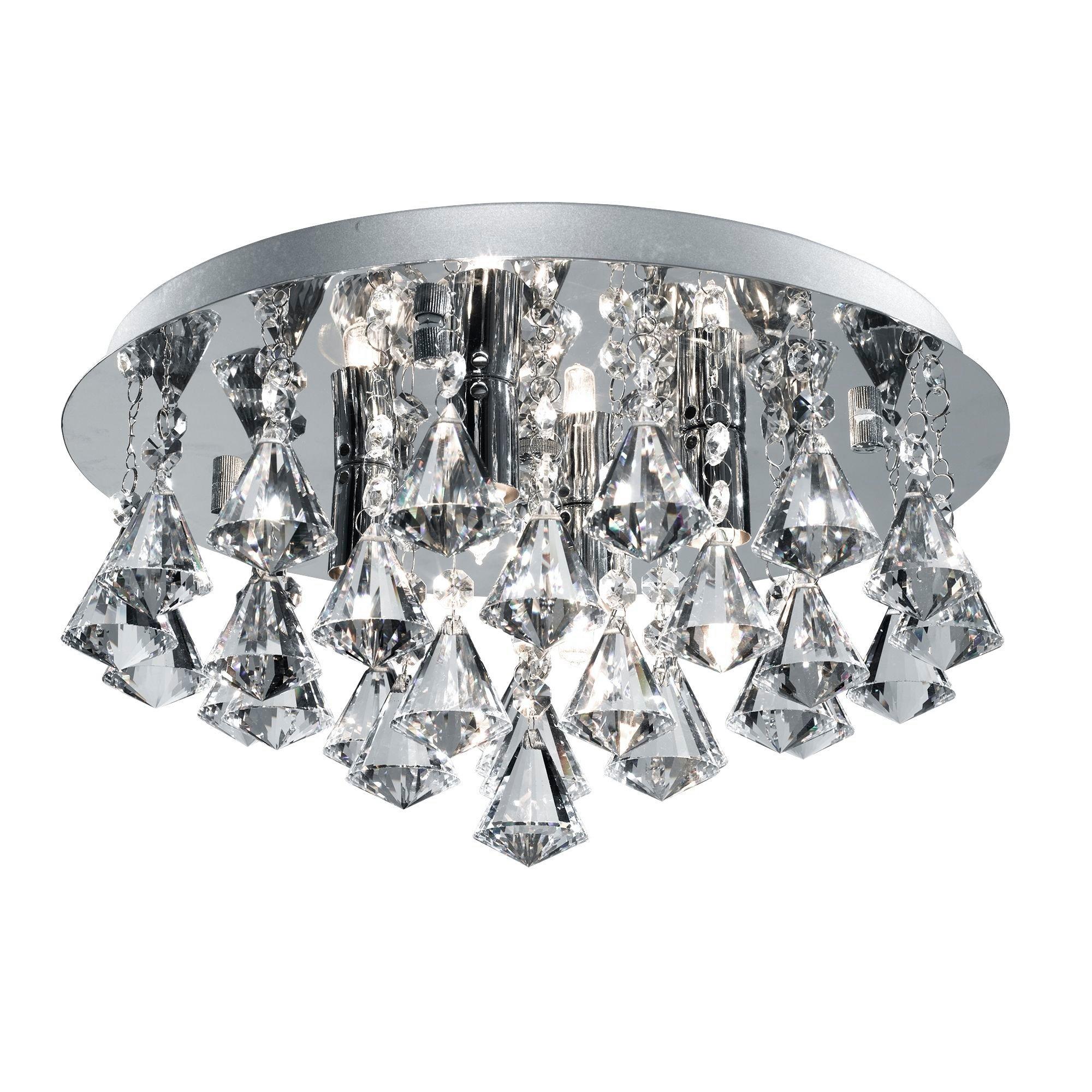 Chrome - Lighting Collection - Jasmine 4Lt Flush  - Chrome Metal & Clear Crystal - 2