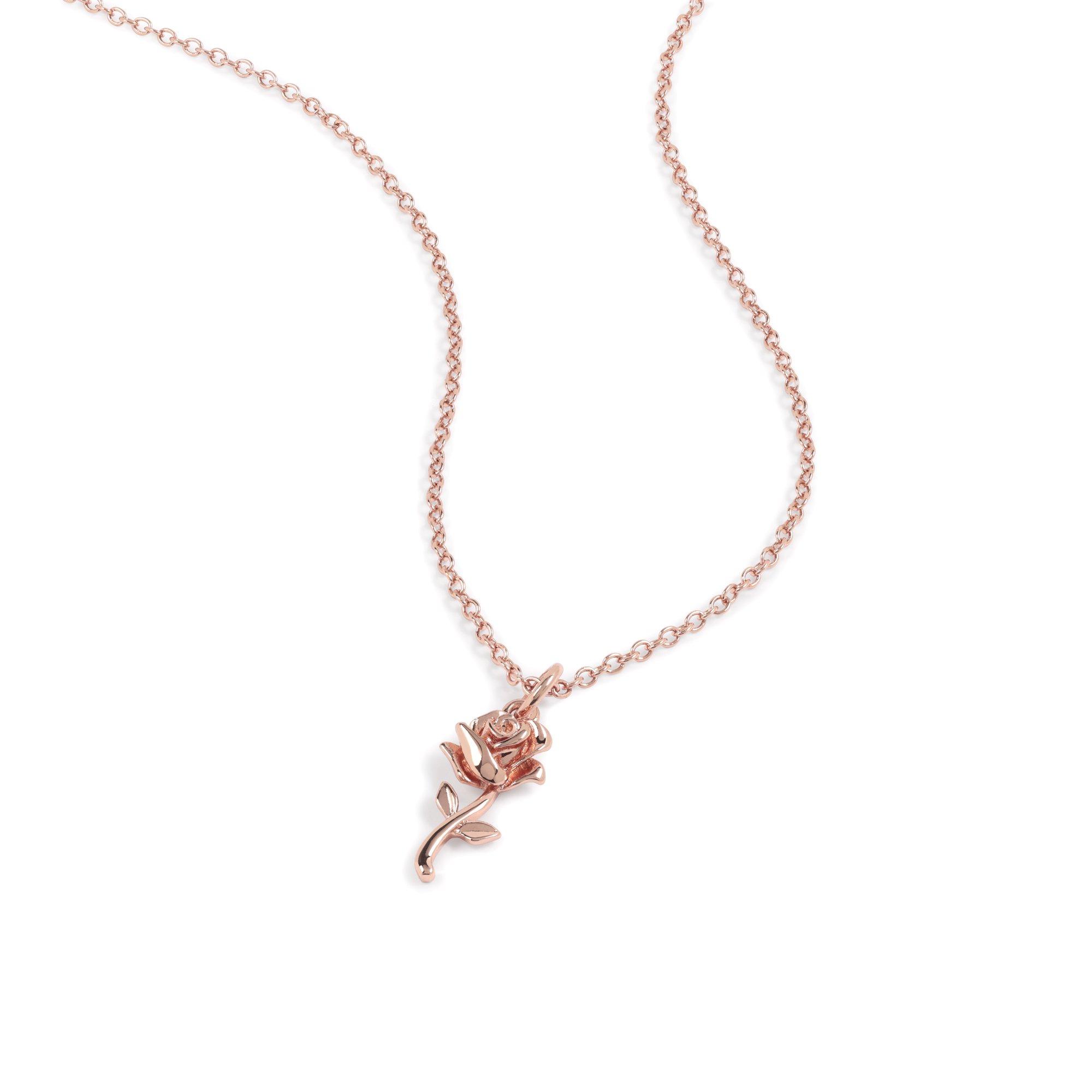 Gold - Disney - Beauty & the Beast rose gold plated rose necklace - 2