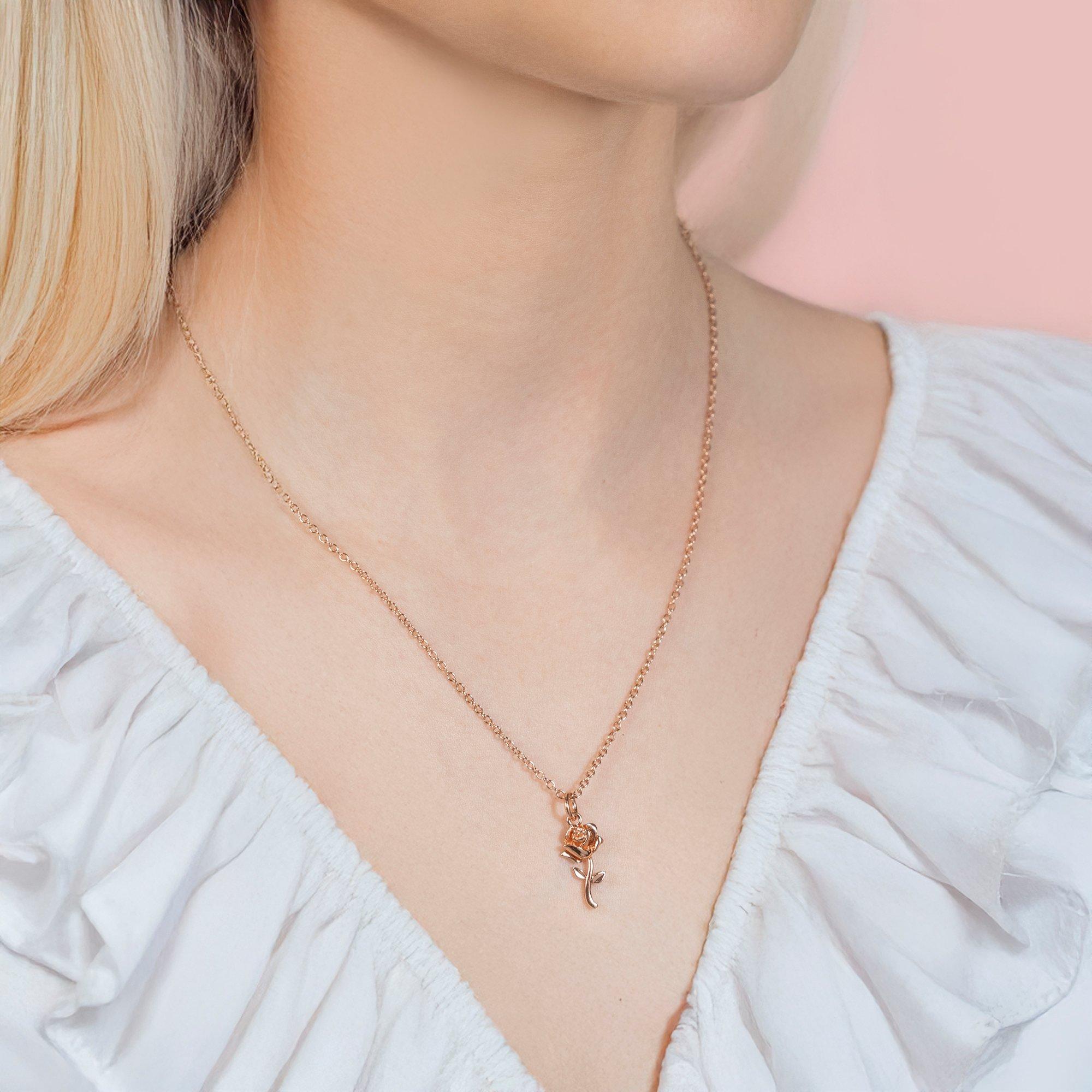 Gold - Disney - Beauty & the Beast rose gold plated rose necklace - 3