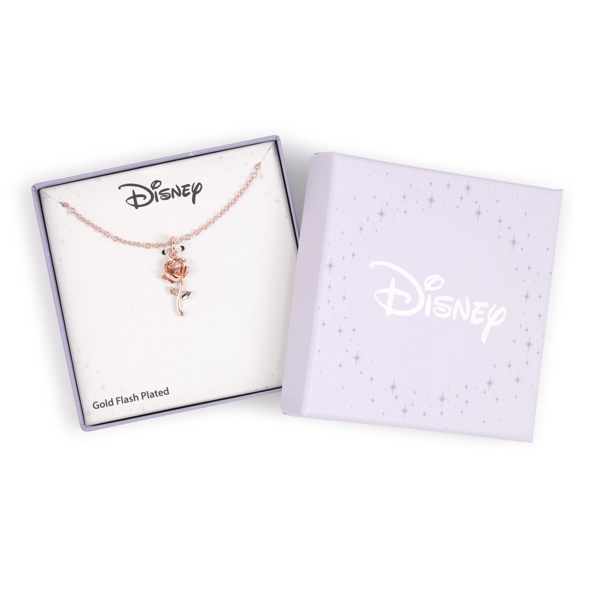 Gold - Disney - Beauty & the Beast rose gold plated rose necklace - 4