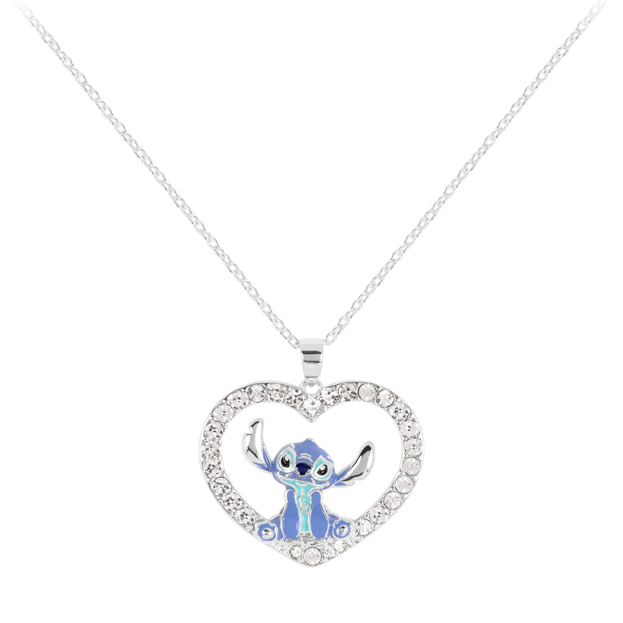 Silver - Disney Stitch - Stitch silver plated stone set heart necklace - 1