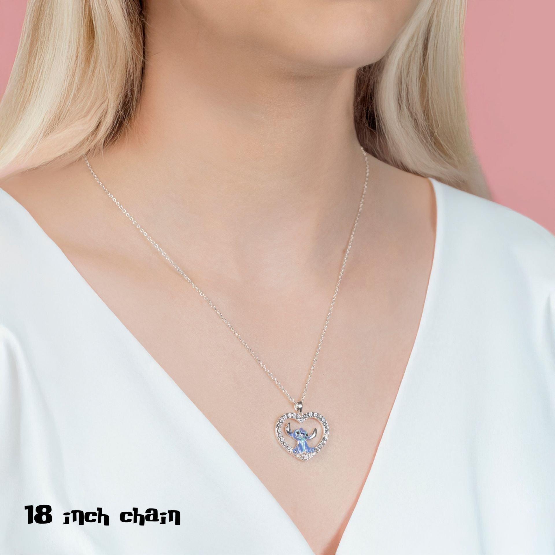 Silver - Disney Stitch - Stitch silver plated stone set heart necklace - 3