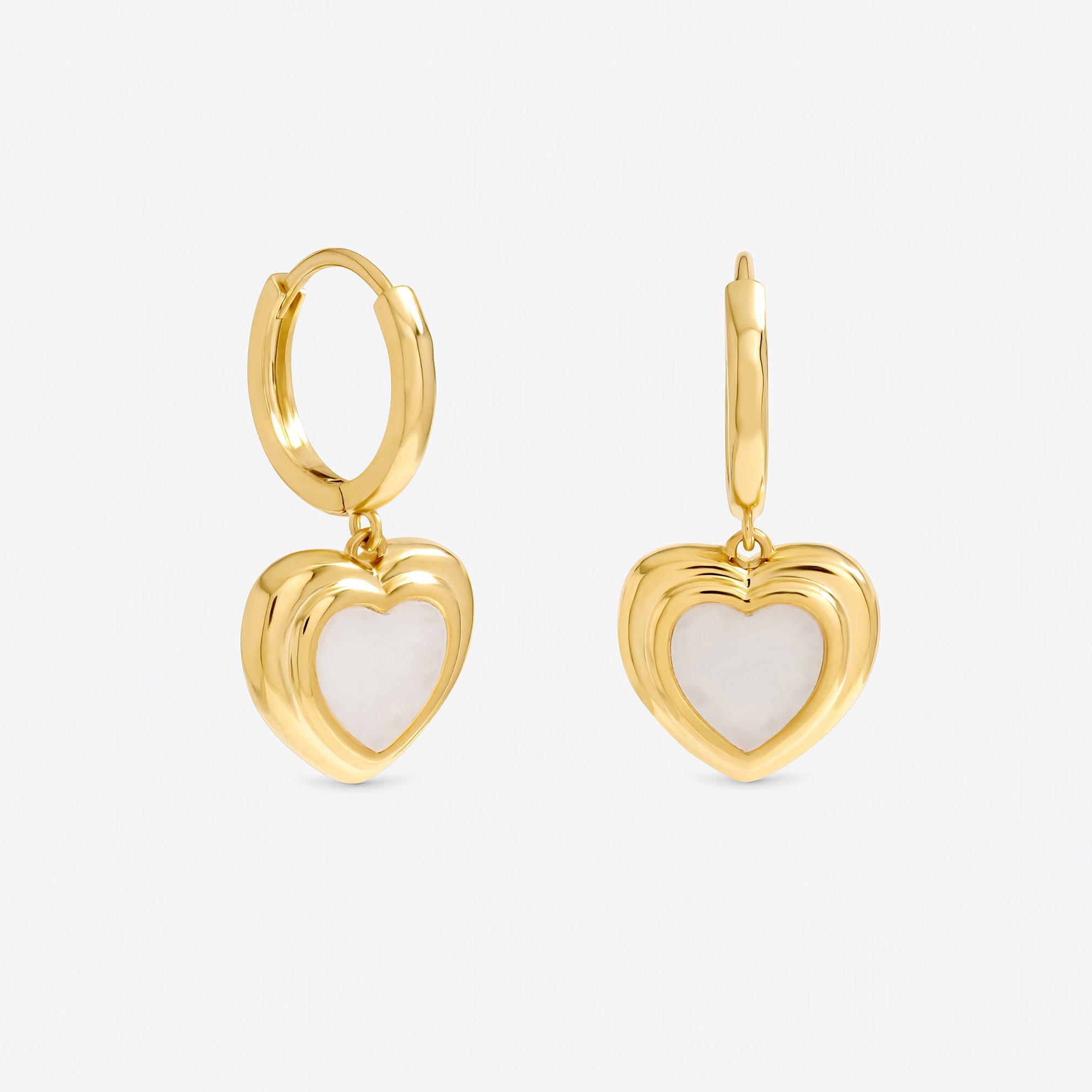 Gold - Inicio - Gold Mother of Pearl Heart Earrings - Gift Pouch - 1
