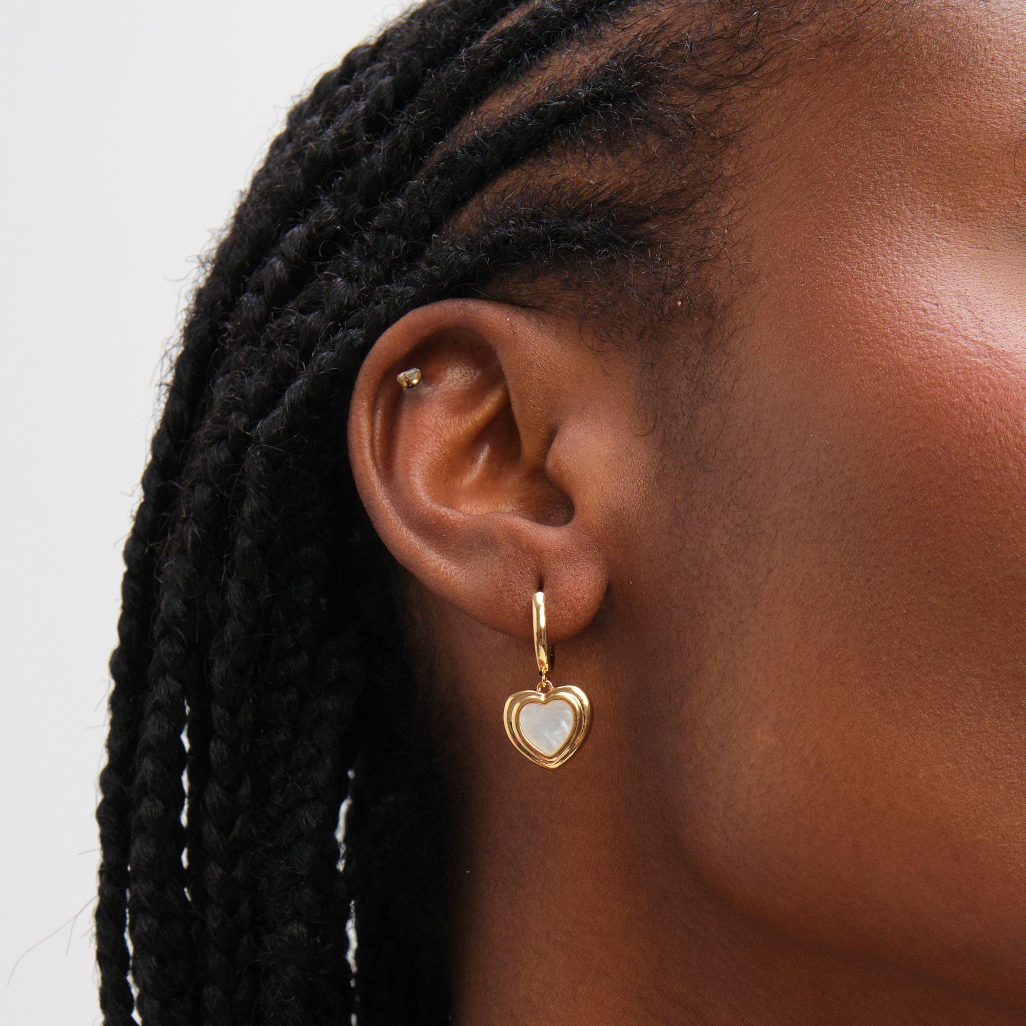 Gold - Inicio - Gold Mother of Pearl Heart Earrings - Gift Pouch - 3