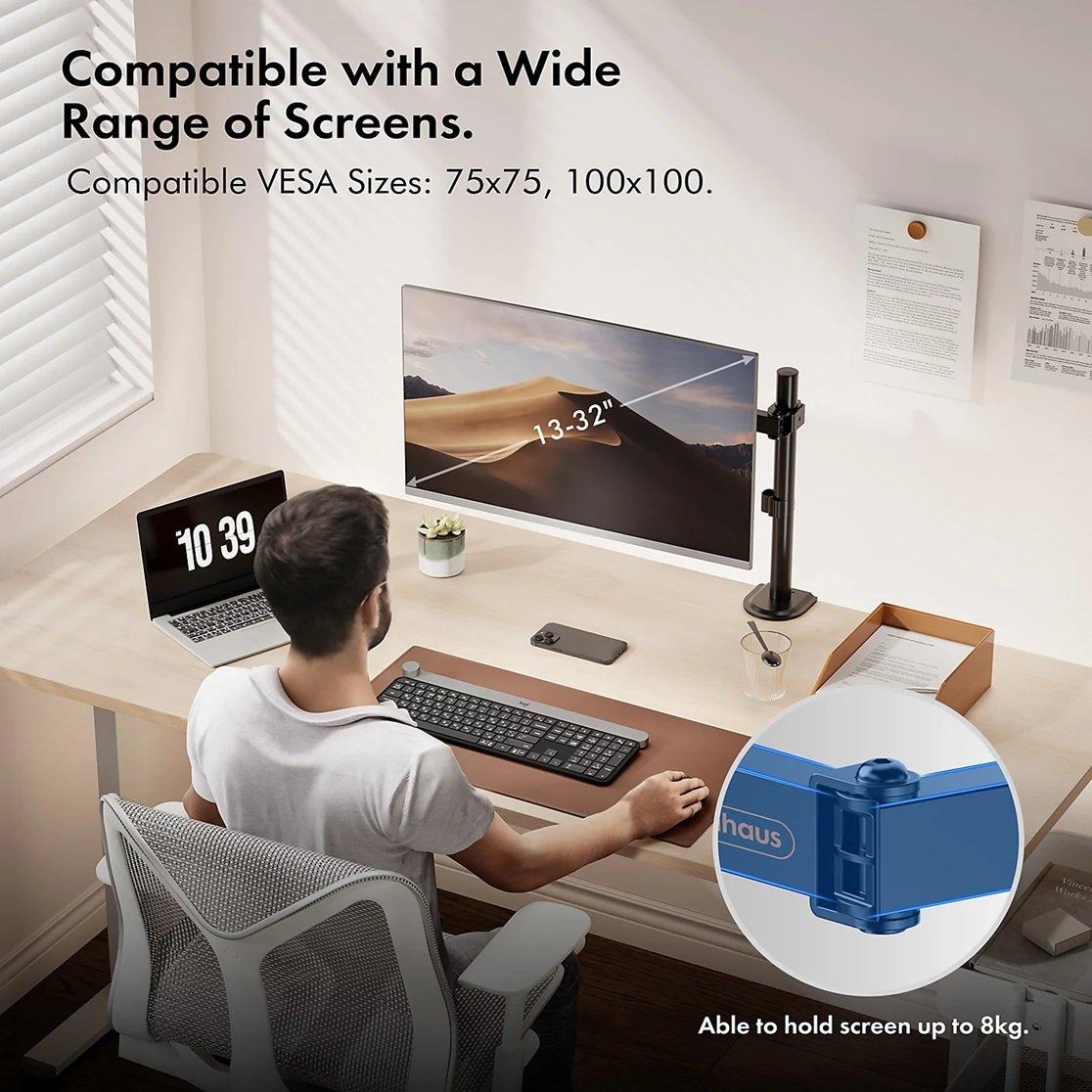 Black - VonHaus - Monitor Mount with Desk Clamp - 2