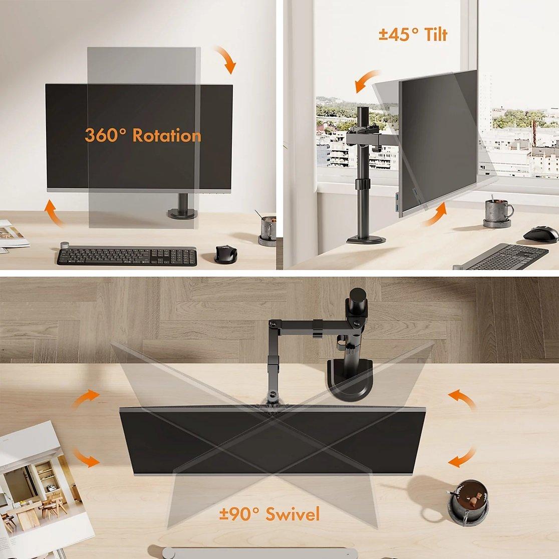 Black - VonHaus - Monitor Mount with Desk Clamp - 3