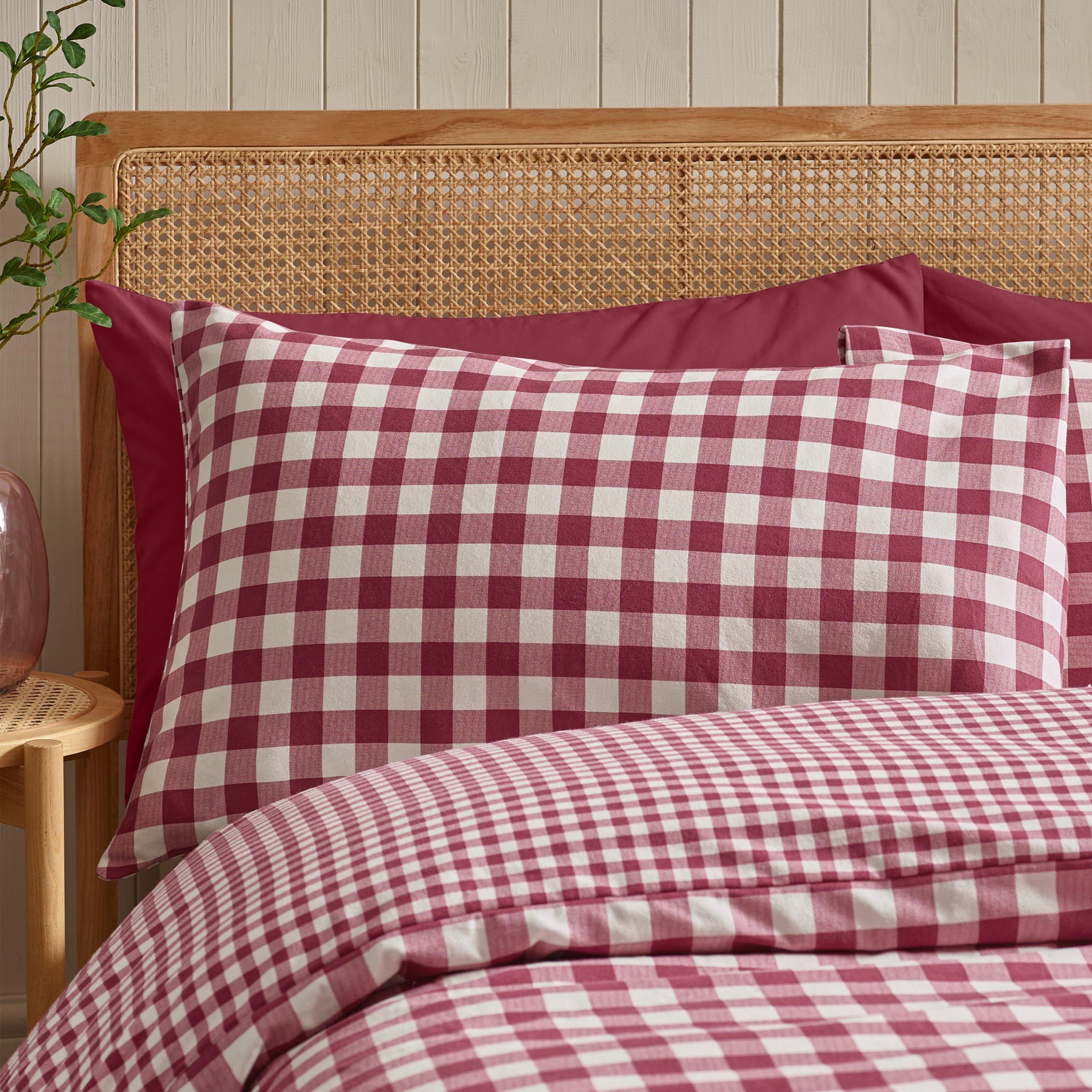 Burgundy - Catherine Lansfield - Brushed Gingham Check Reversible Duvet Cover Set - 3