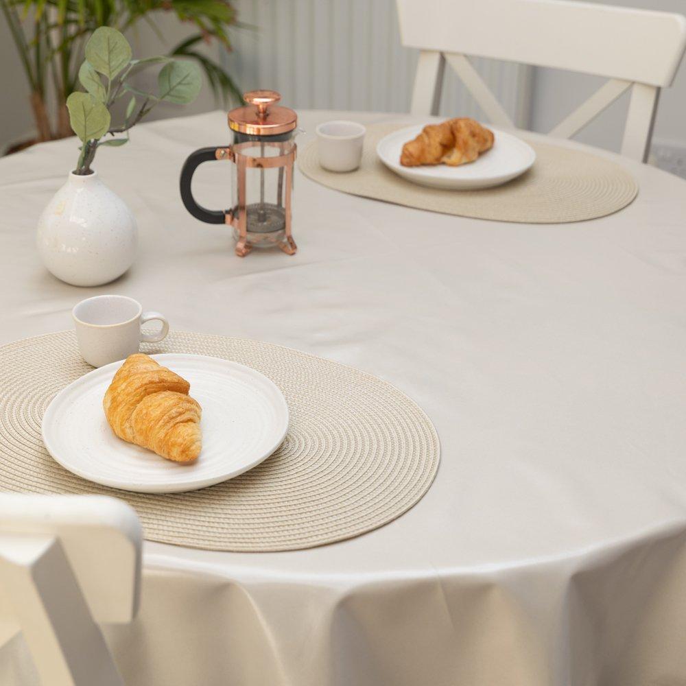 Almond - D C Fix - Almond Plain Wipe Clean Polyester Tablecloth - 1
