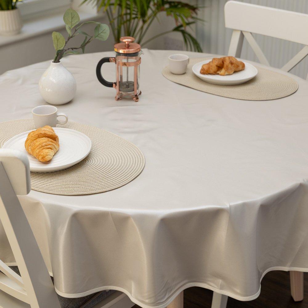 Almond - D C Fix - Almond Plain Wipe Clean Polyester Tablecloth - 3
