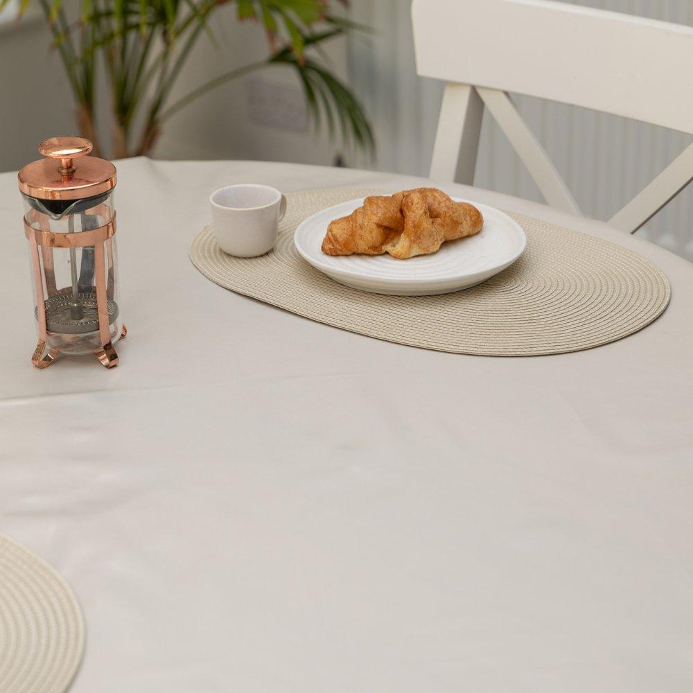 Almond - D C Fix - Almond Plain Wipe Clean Polyester Tablecloth - 4