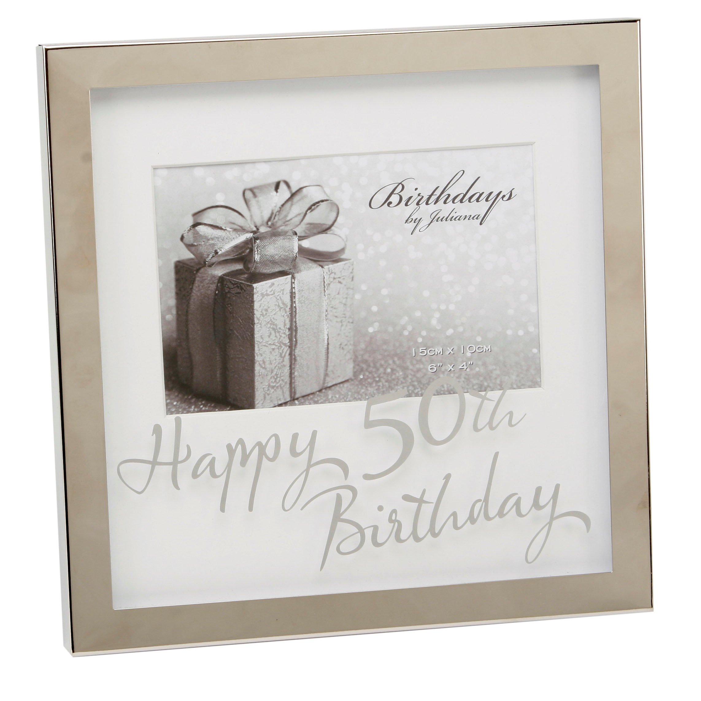 Silver - Celebrations - Milestones Box Frame 6 x 4 Mirror Print - 50th