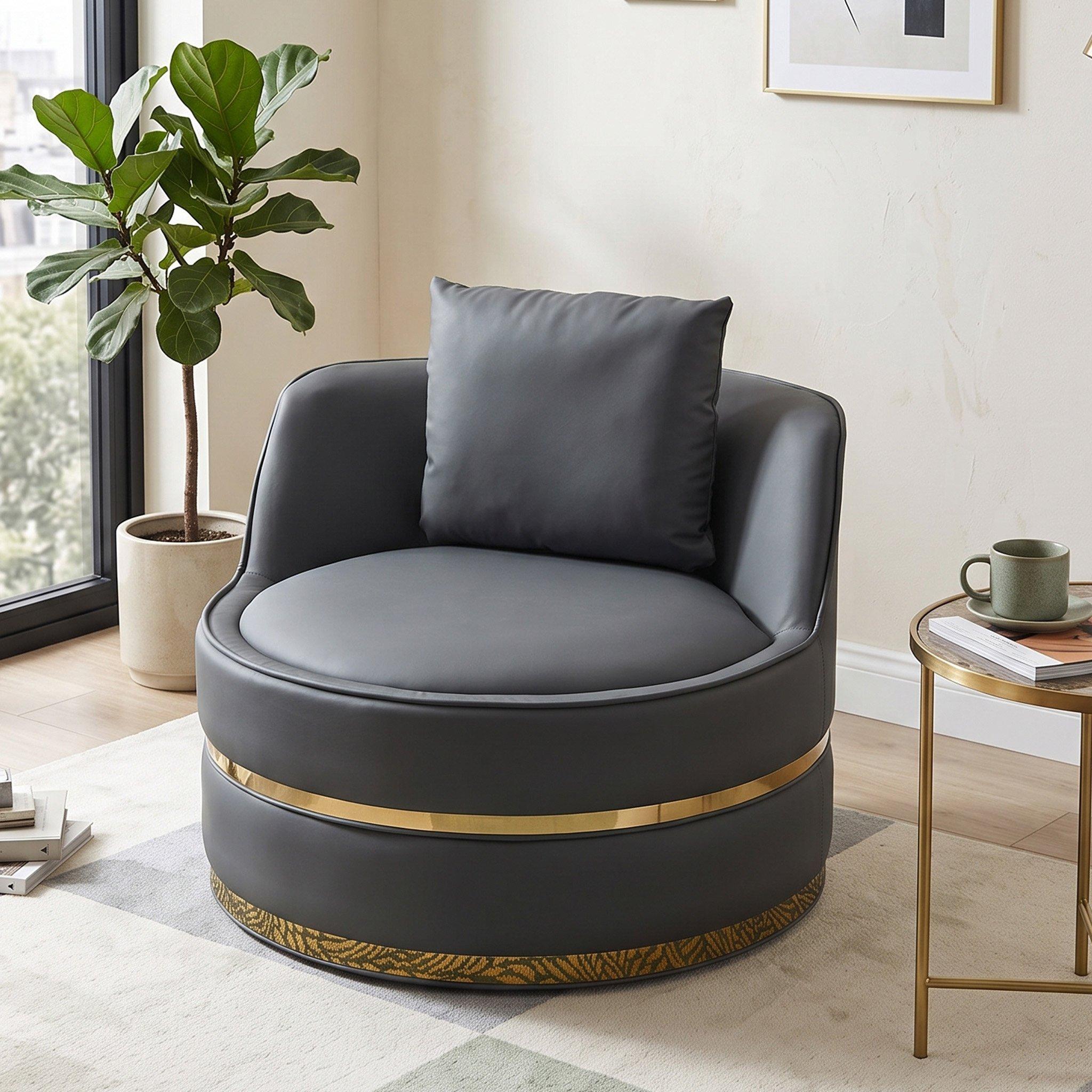 Grey - Urban Meuble - Modern Swivel Barrel Accent Chair - 1