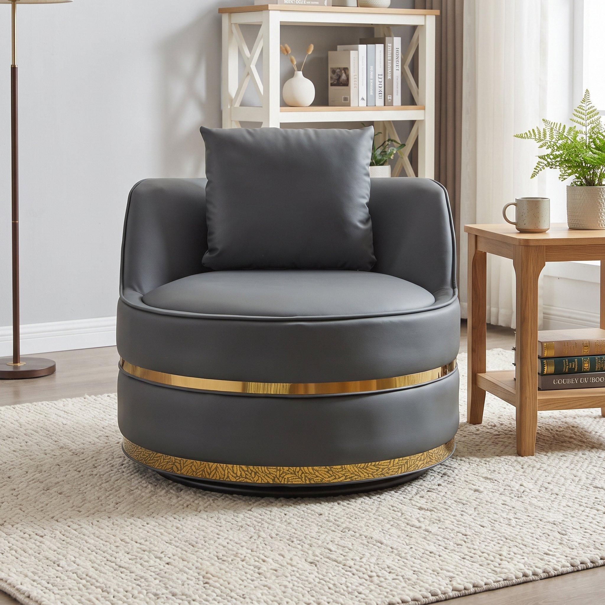 Grey - Urban Meuble - Modern Swivel Barrel Accent Chair - 2