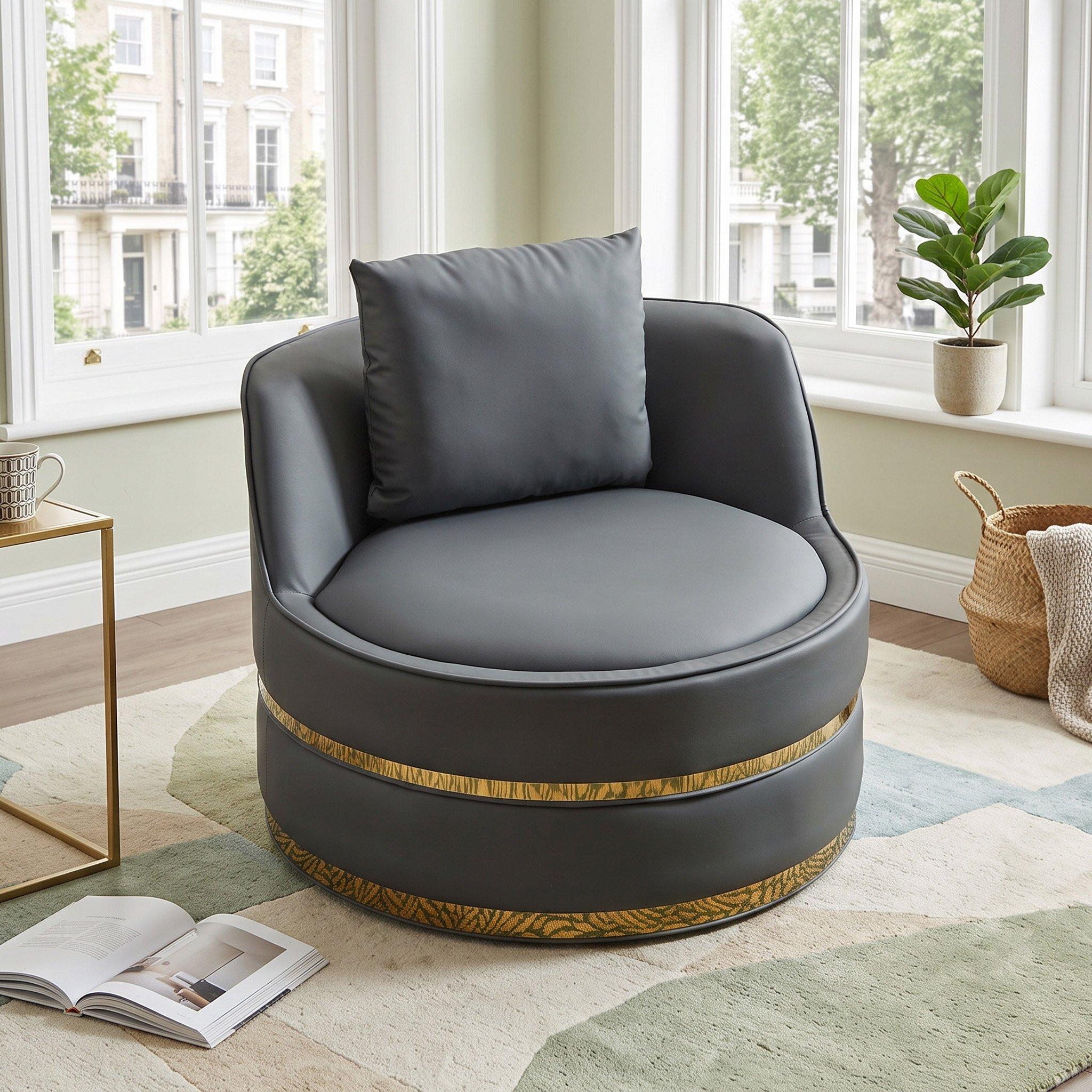 Grey - Urban Meuble - Modern Swivel Barrel Accent Chair - 3