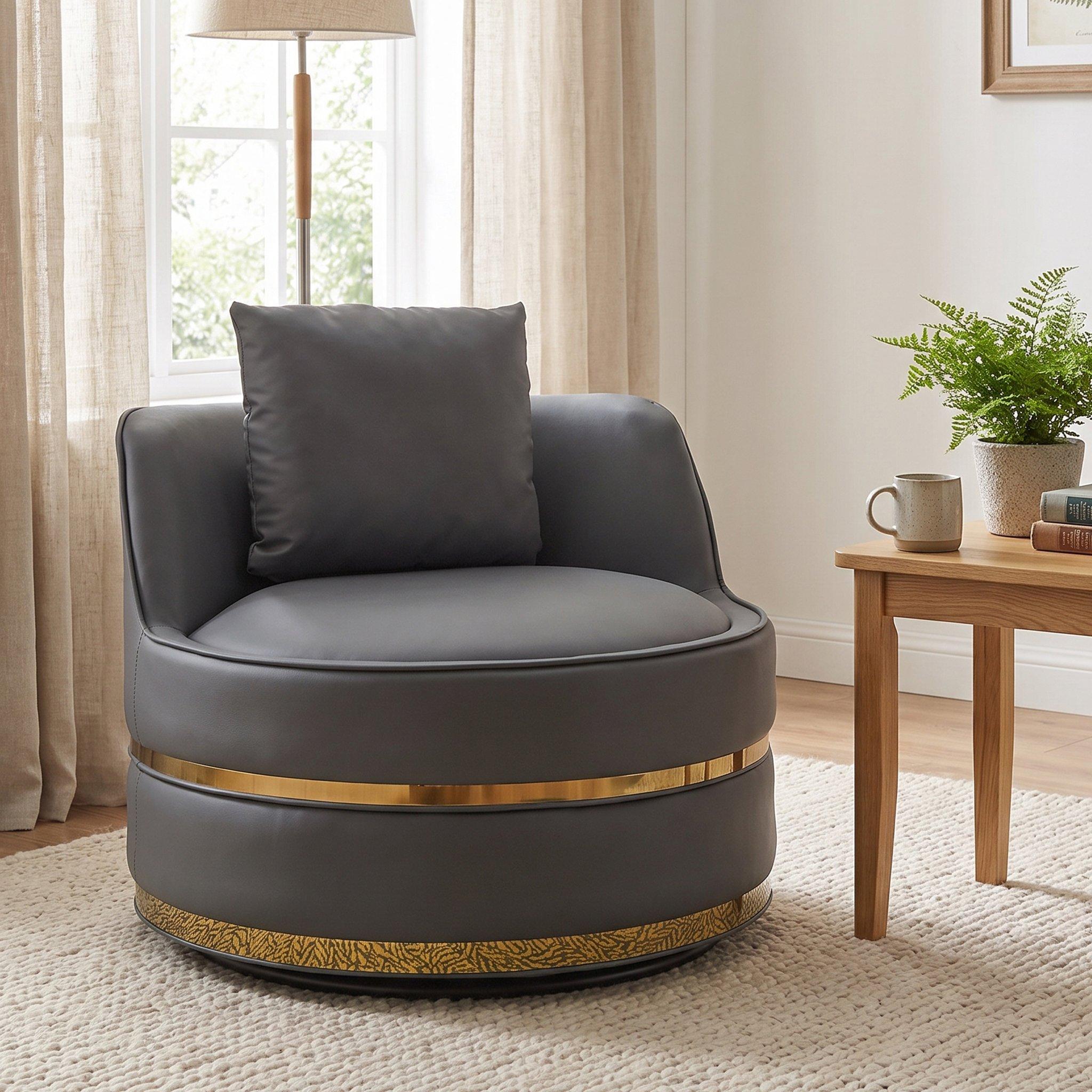 Grey - Urban Meuble - Modern Swivel Barrel Accent Chair - 4
