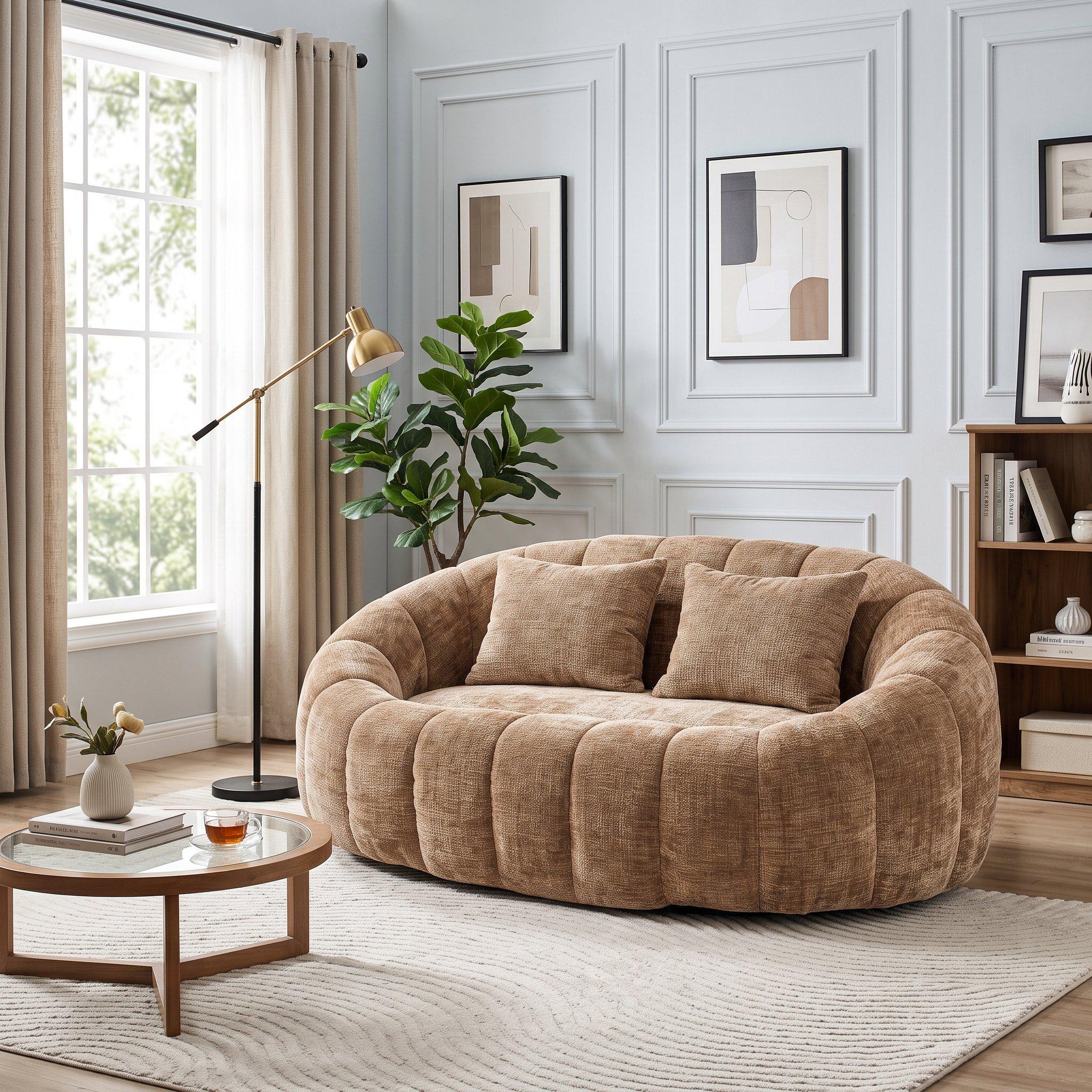 Coffee - Urban Meuble - Chenille Memory Foam Bean Bag Loveseat Sofa - 3
