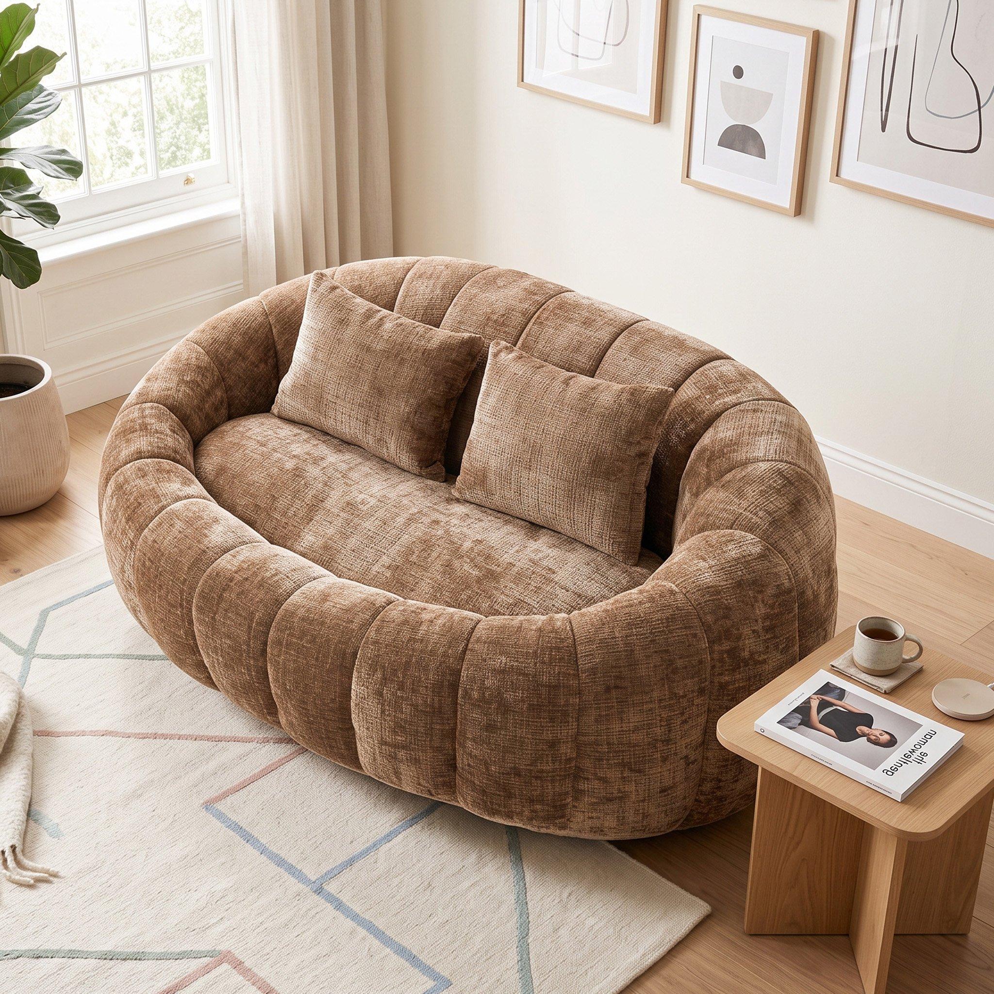Coffee - Urban Meuble - Chenille Memory Foam Bean Bag Loveseat Sofa - 4