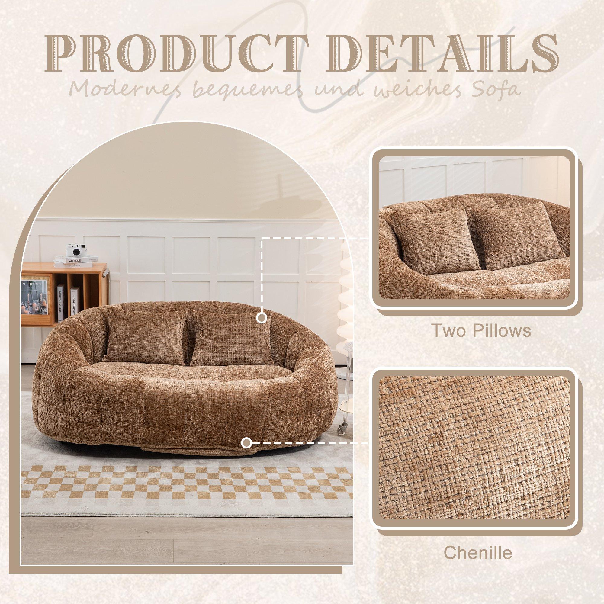 Coffee - Urban Meuble - Chenille Memory Foam Bean Bag Loveseat Sofa - 8