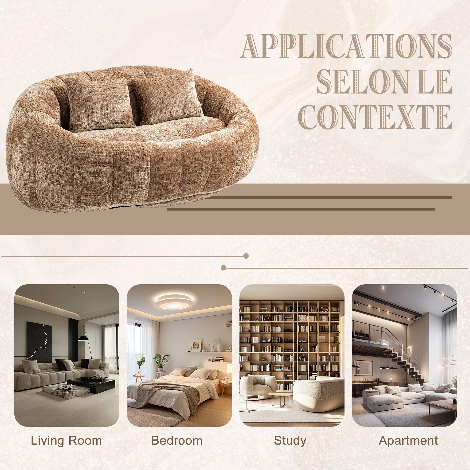 Coffee - Urban Meuble - Chenille Memory Foam Bean Bag Loveseat Sofa - 10