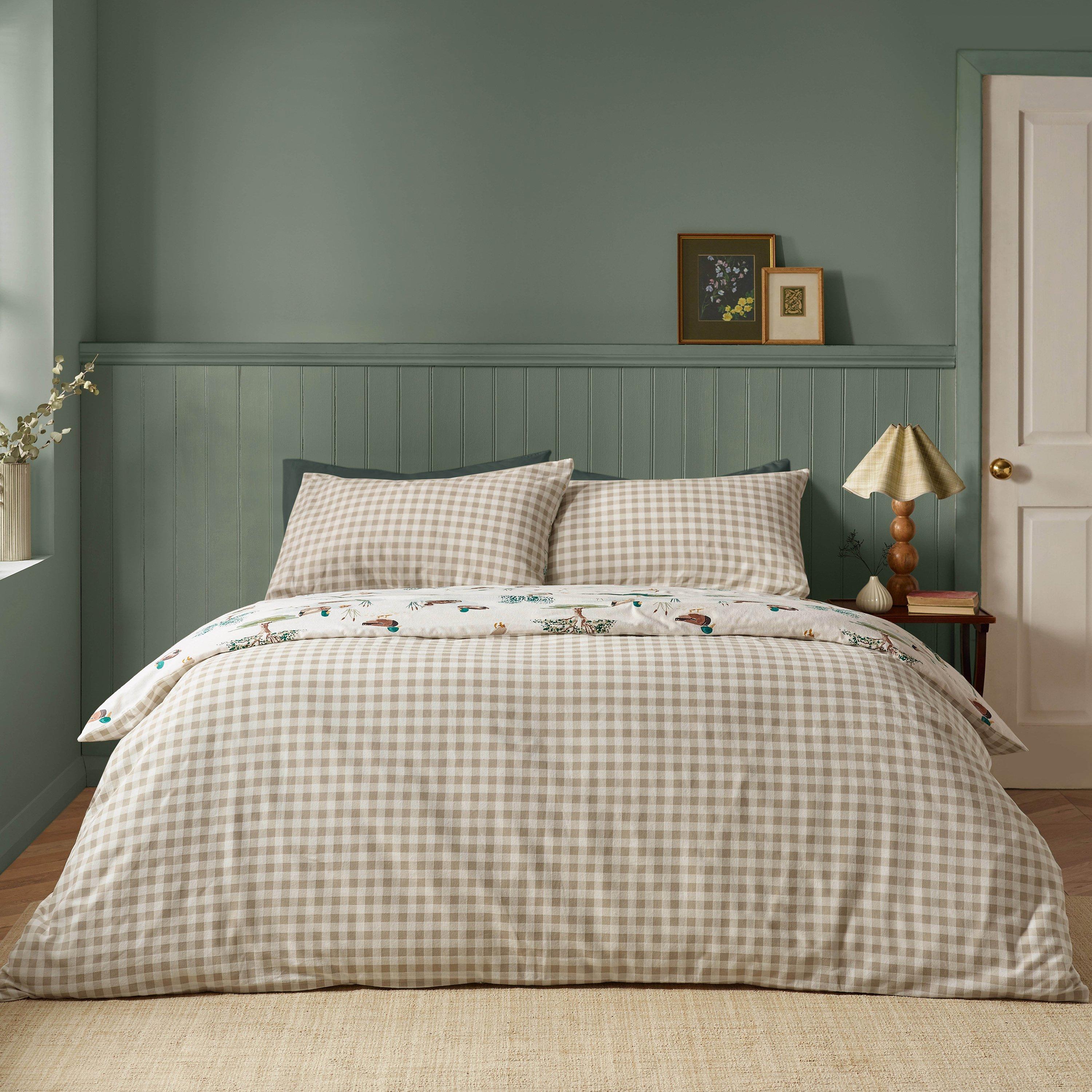 Cream - Catherine Lansfield - Brushed Mallards Cotton Reversible Duvet Cover Set - 2