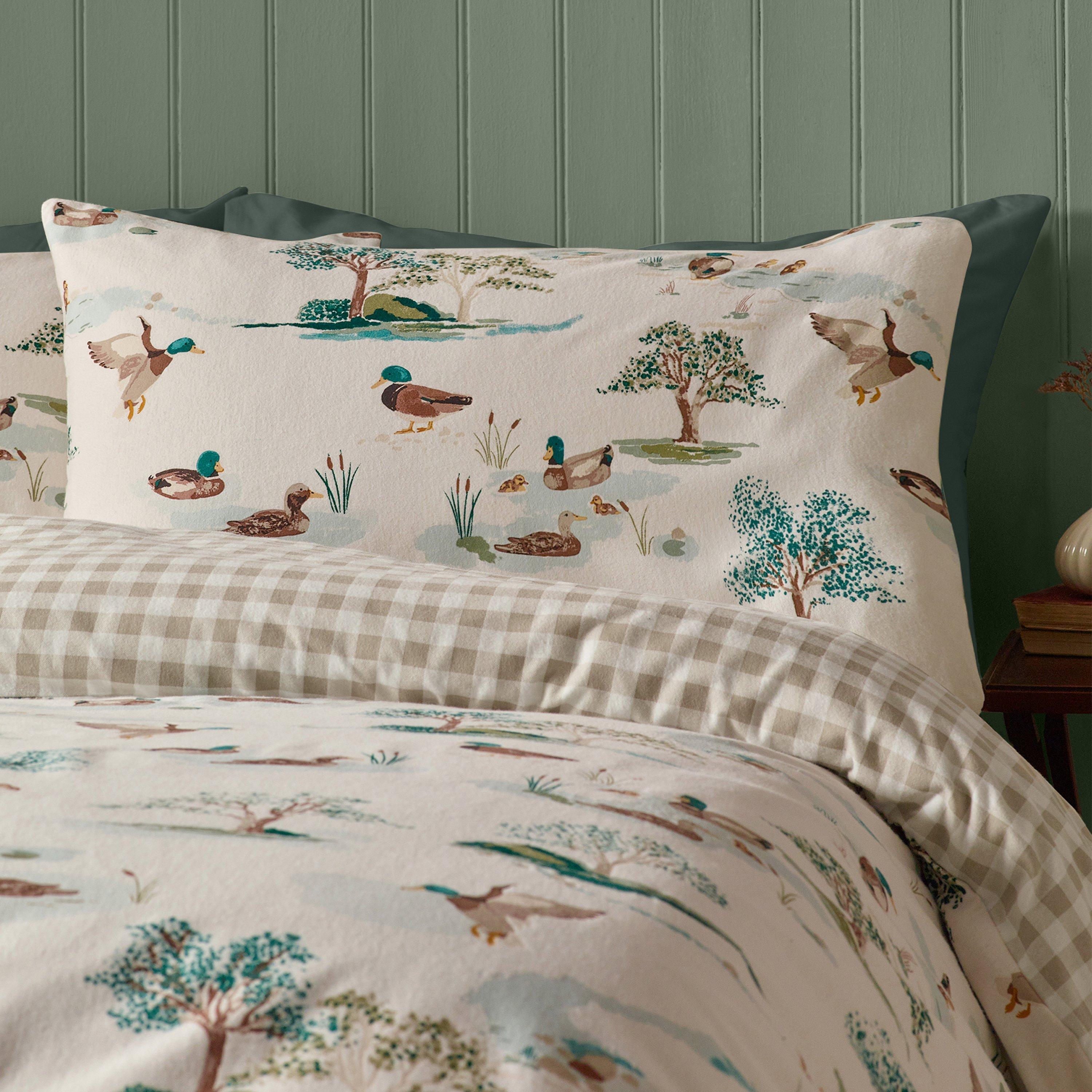 Cream - Catherine Lansfield - Brushed Mallards Cotton Reversible Duvet Cover Set - 3