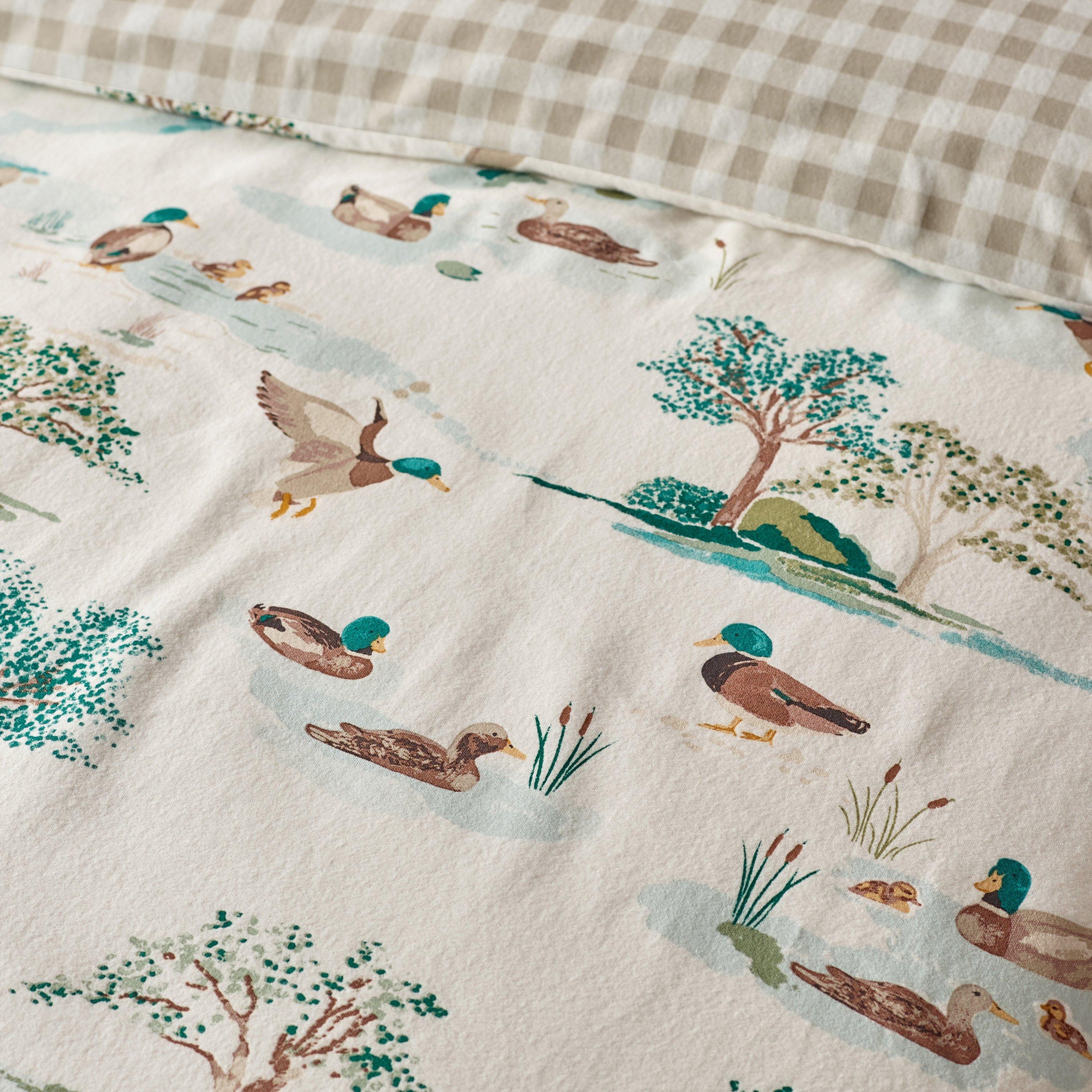 Cream - Catherine Lansfield - Brushed Mallards Cotton Reversible Duvet Cover Set - 4