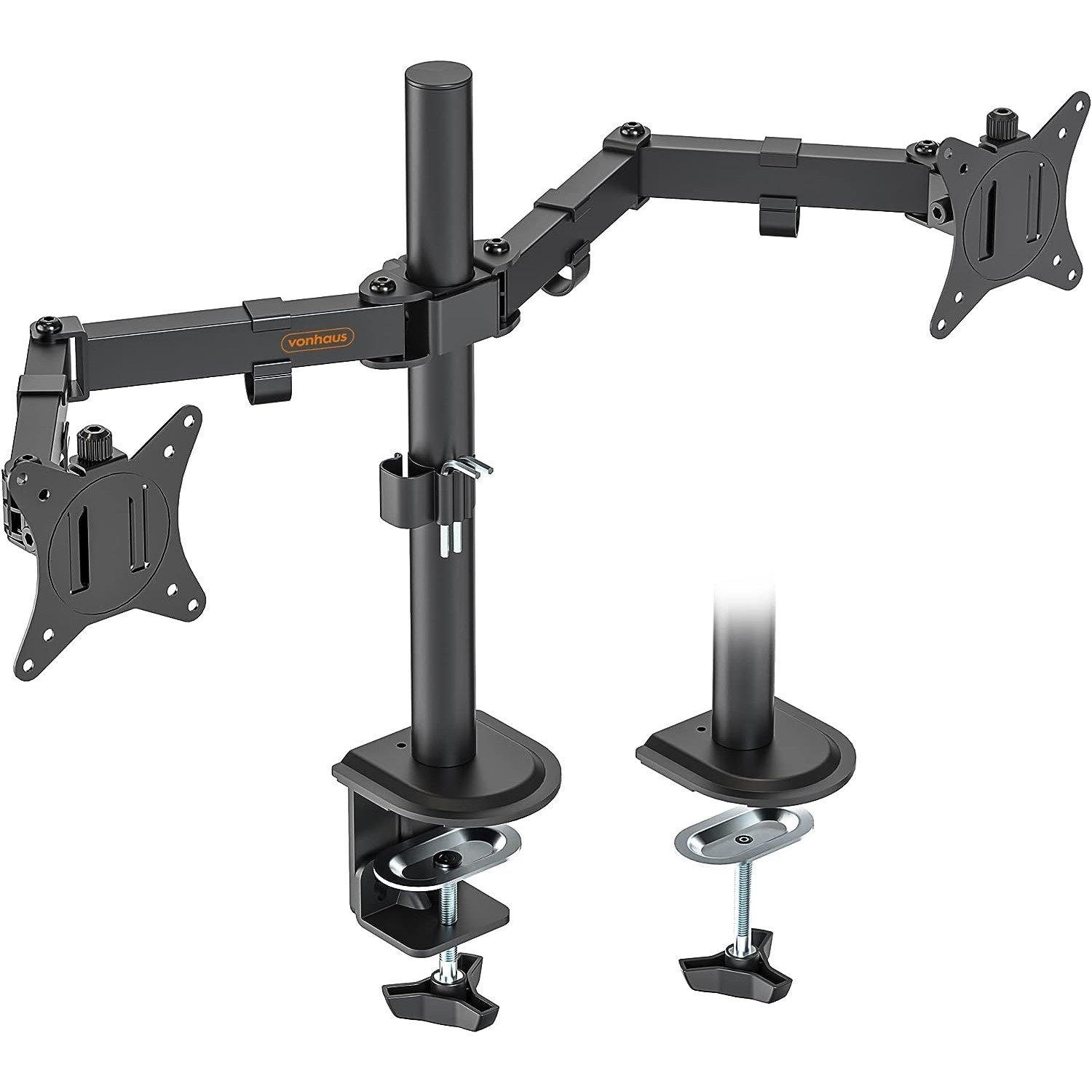 Black - VonHaus - Dual Arm Desk Mount with Clamp - 1