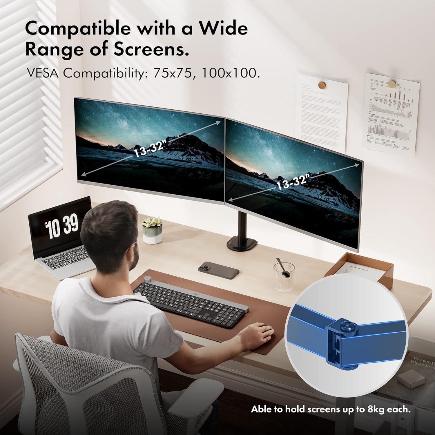 Black - VonHaus - Dual Arm Desk Mount with Clamp - 2