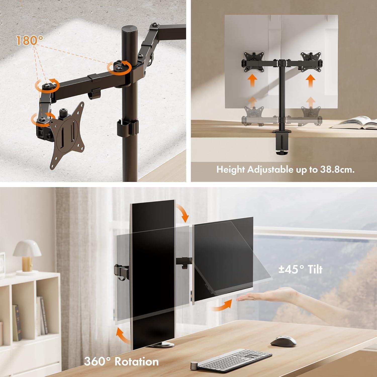 Black - VonHaus - Dual Arm Desk Mount with Clamp - 3