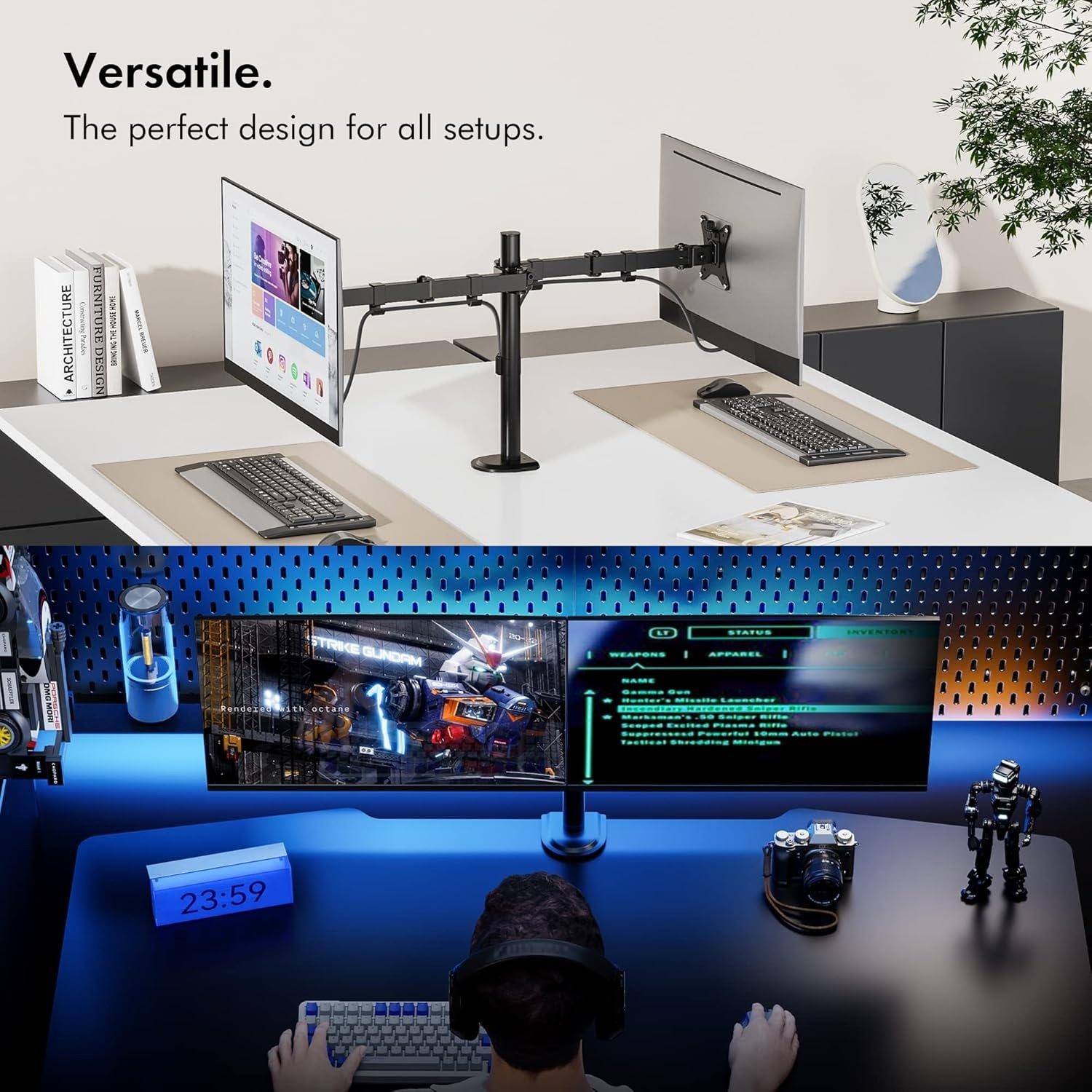 Black - VonHaus - Dual Arm Desk Mount with Clamp - 6