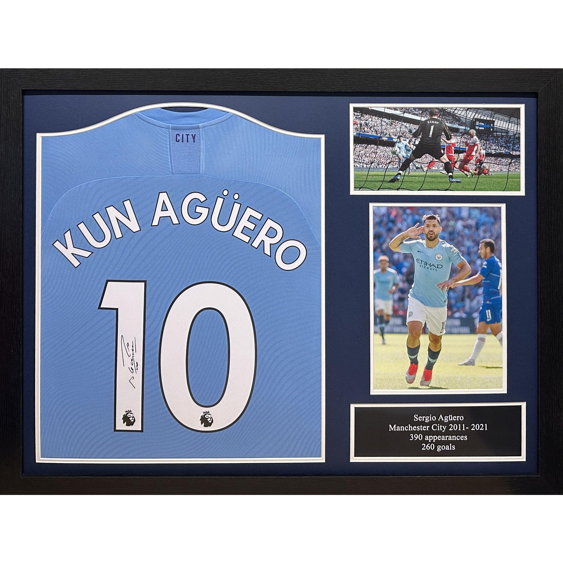 Allstarsignings Ltd  Sergio Aguero Signed & Framed Manchester City Shir - Blue