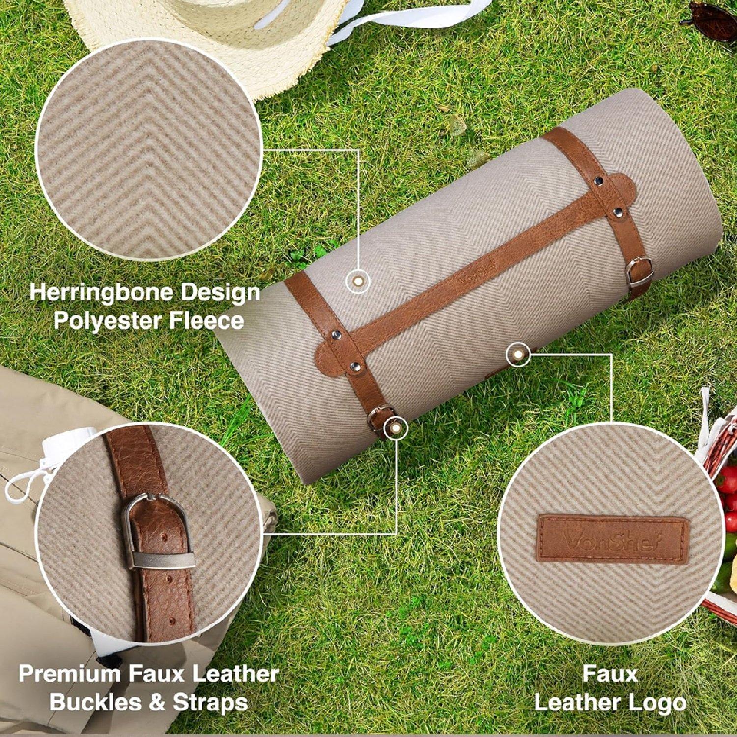 Beige - VonHaus - Waterproof Picnic Blanket – Extra Large - 5