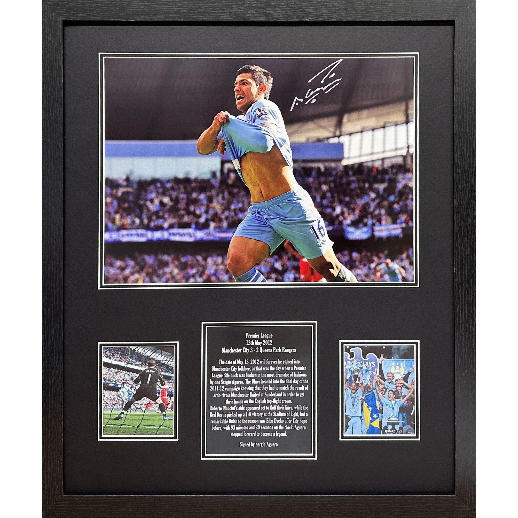 Allstarsignings Ltd  Sergio Aguero Signed Framed Manchester City Photo - Blue