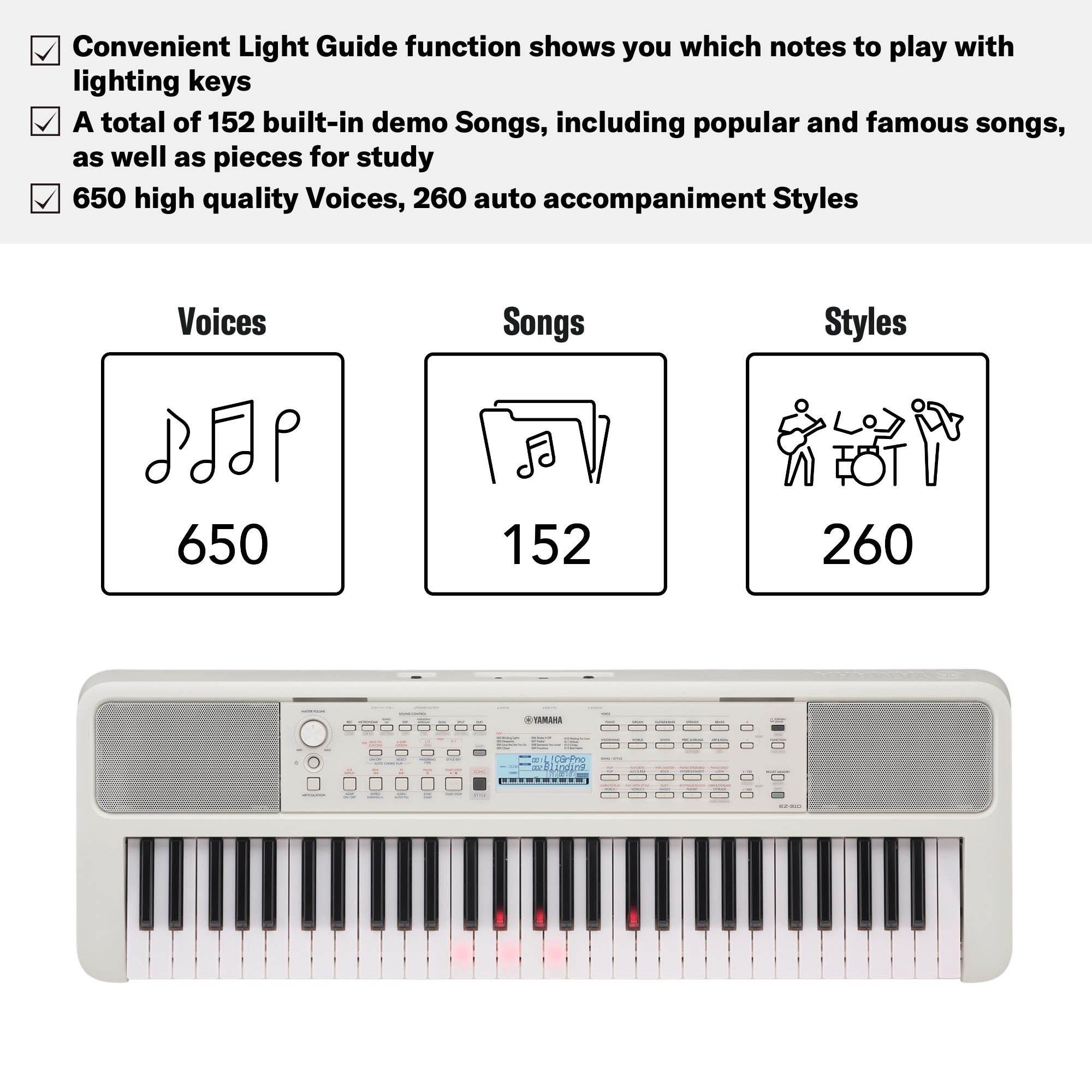 White - Yamaha - EZ310 Light Up Keyboard - 5