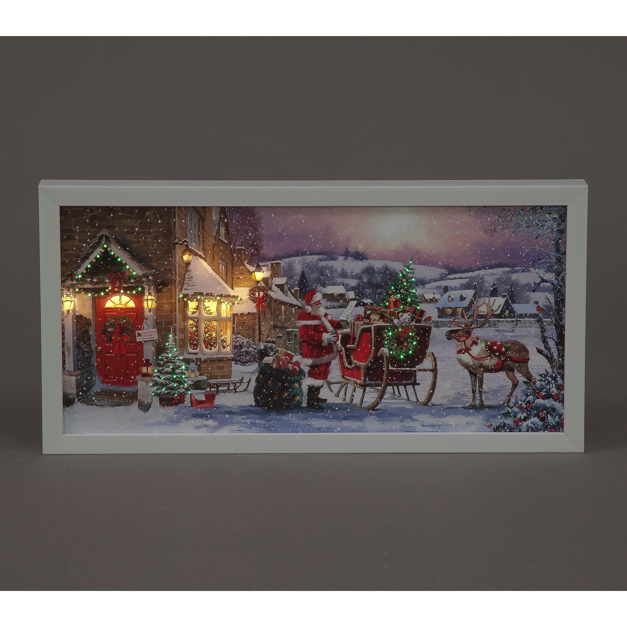 Multi - Snowtime - 40cm LED Lit Santa and Sleigh Wall Art