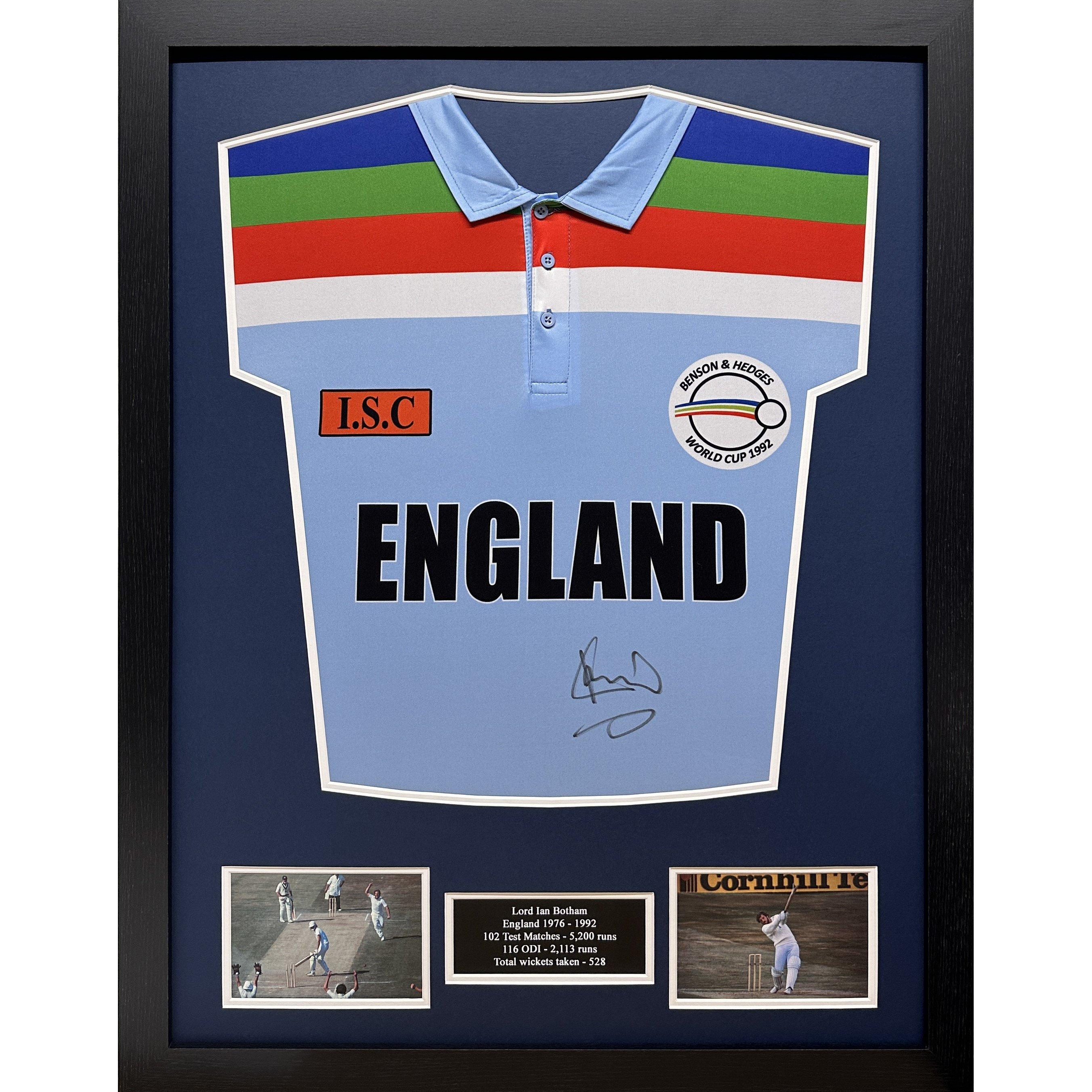 Allstarsignings Ltd  Ian Botham Signed & Framed England Cricket Shirt - Blue