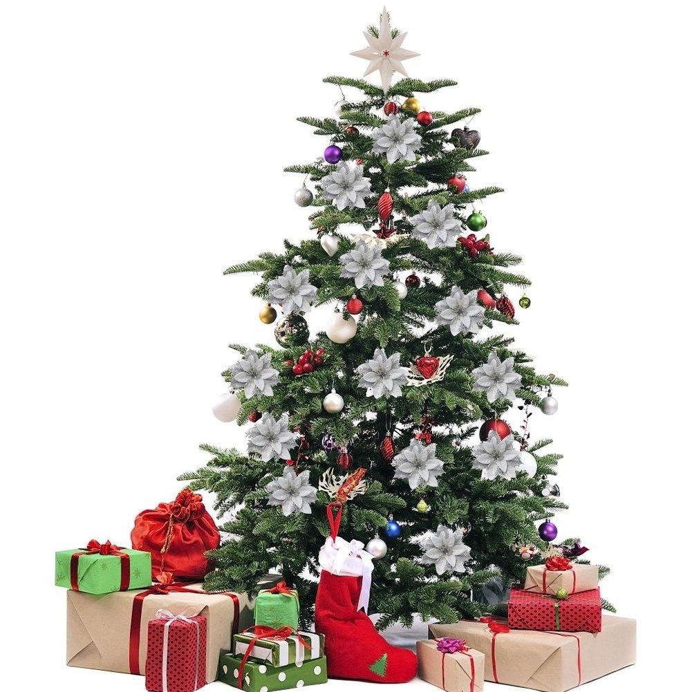 Silver - LIFE IDEAS - 24pcs Artificial Poinsettia Flowers Set - 2