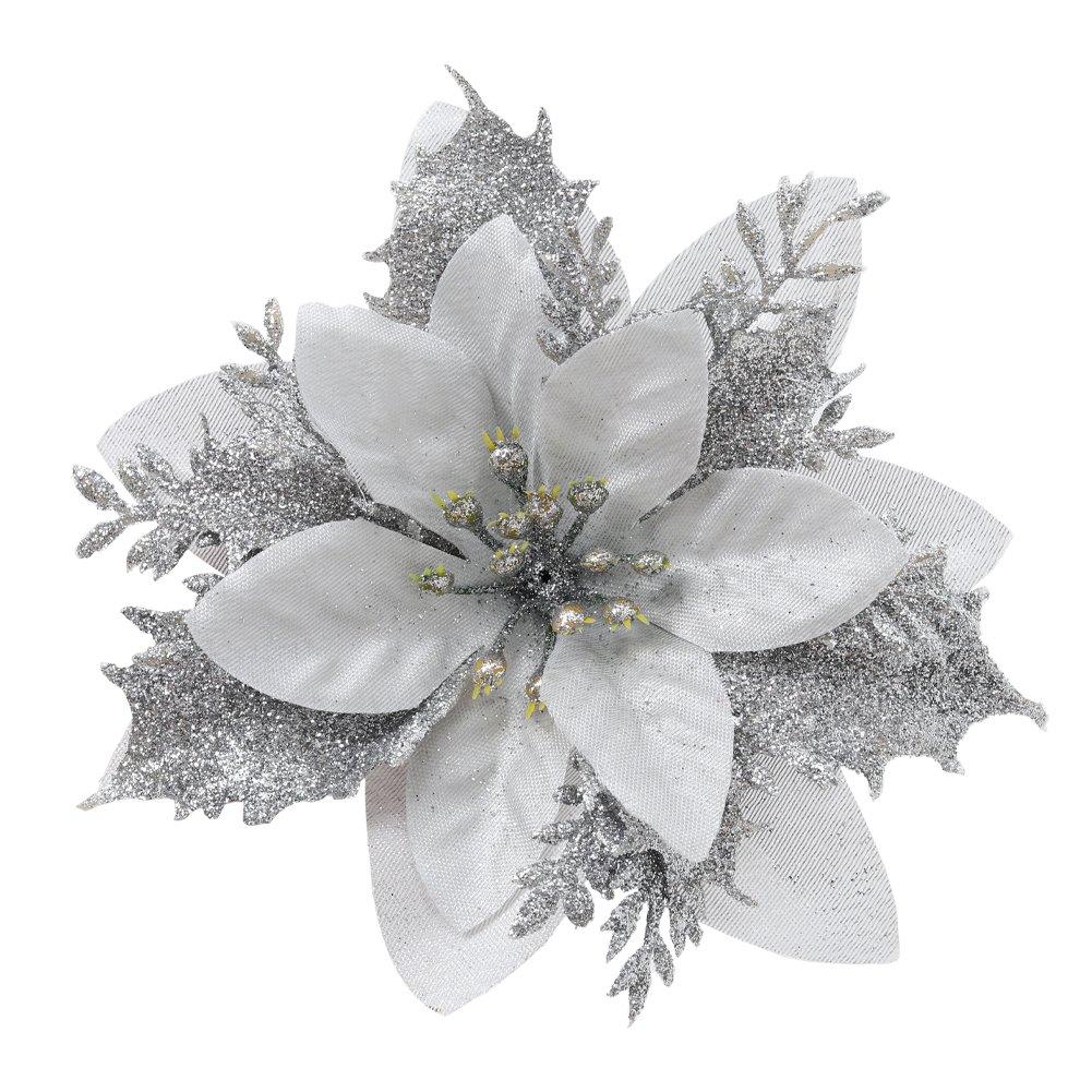 Silver - LIFE IDEAS - 24pcs Artificial Poinsettia Flowers Set - 3