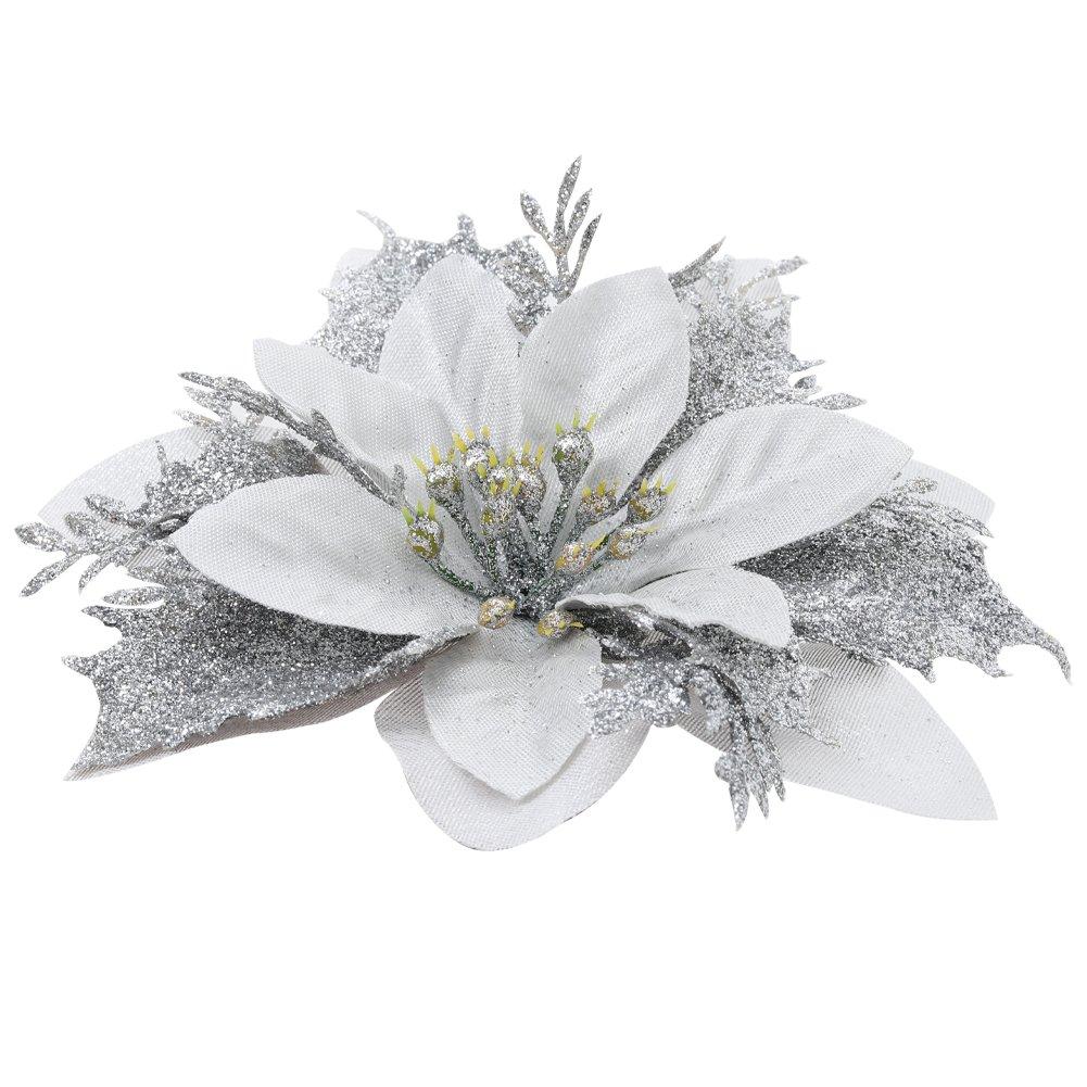 Silver - LIFE IDEAS - 24pcs Artificial Poinsettia Flowers Set - 4