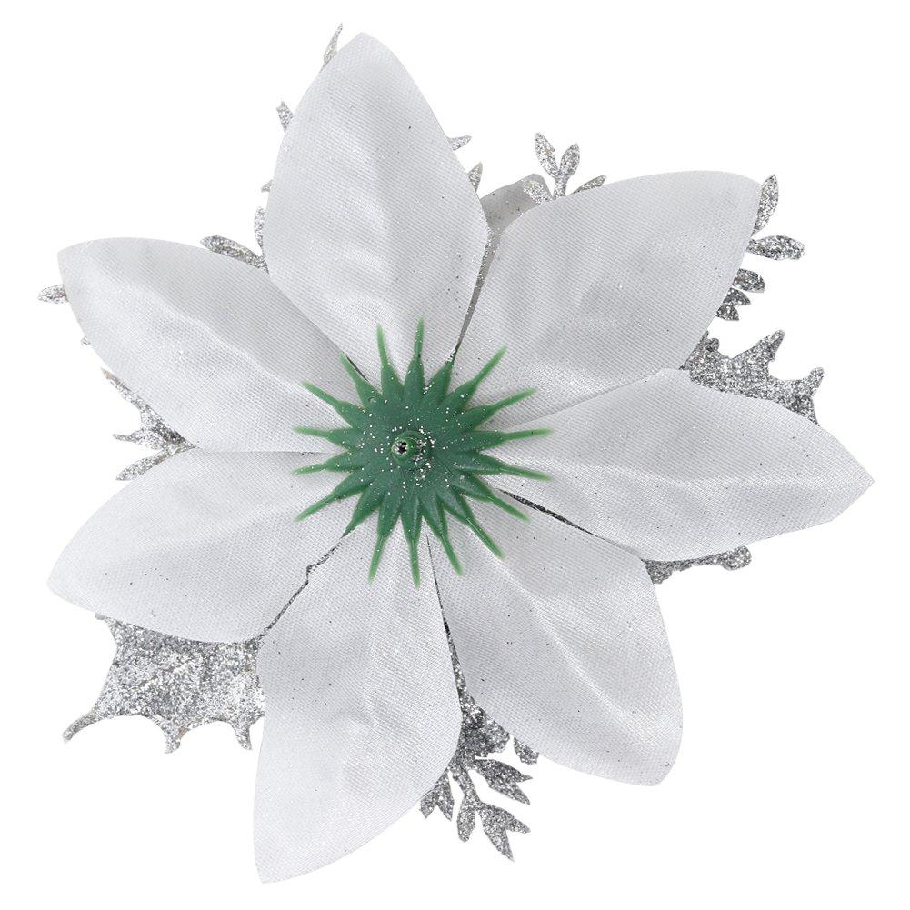 Silver - LIFE IDEAS - 24pcs Artificial Poinsettia Flowers Set - 5