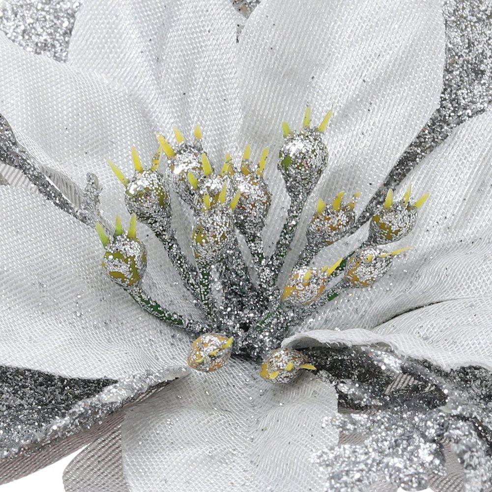 Silver - LIFE IDEAS - 24pcs Artificial Poinsettia Flowers Set - 6