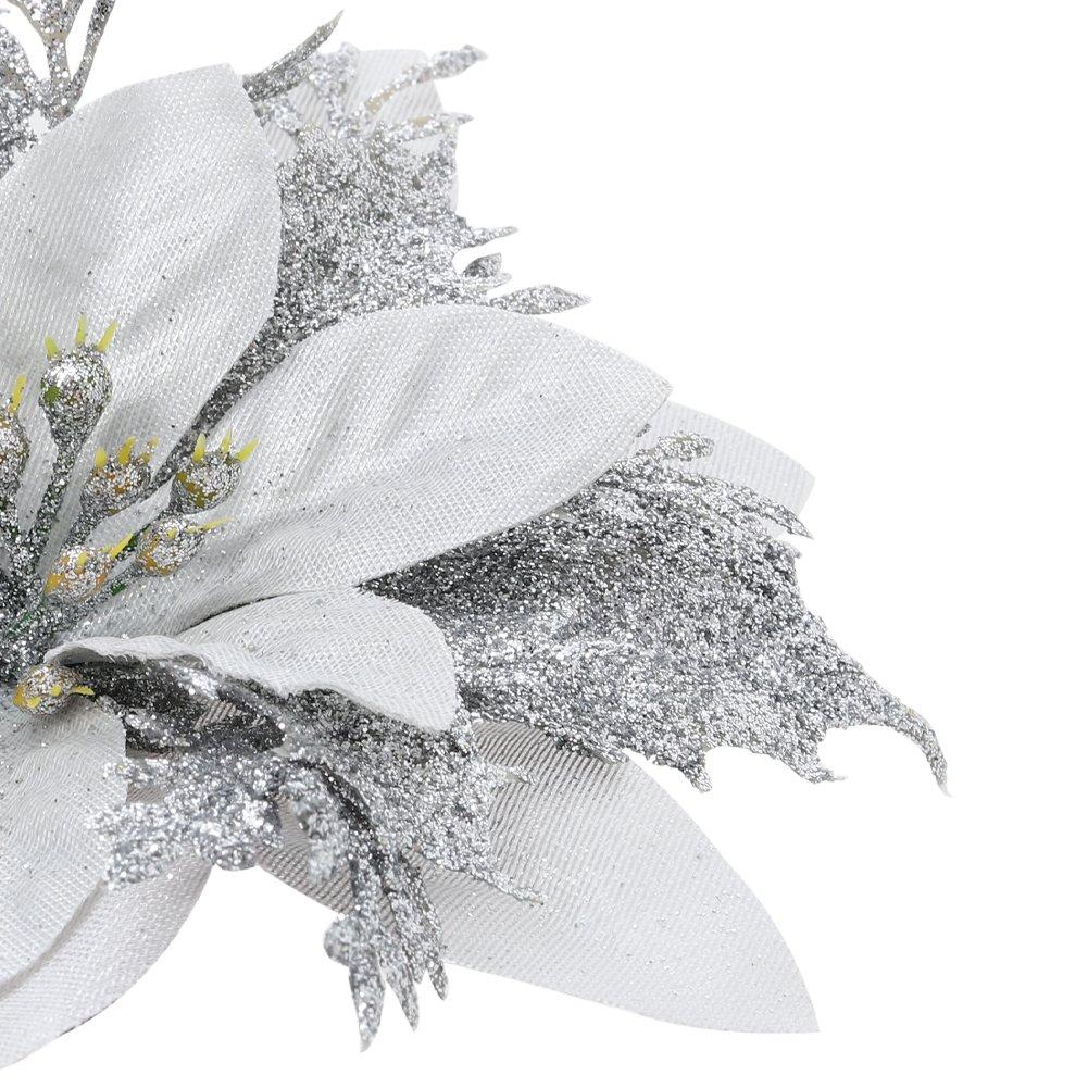 Silver - LIFE IDEAS - 24pcs Artificial Poinsettia Flowers Set - 7